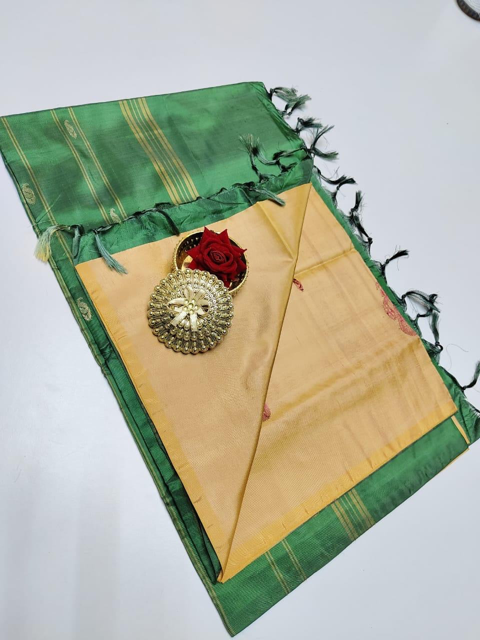 PREMIUM HANDLOOM BANANA PITH SILK SAREE - SANDAL