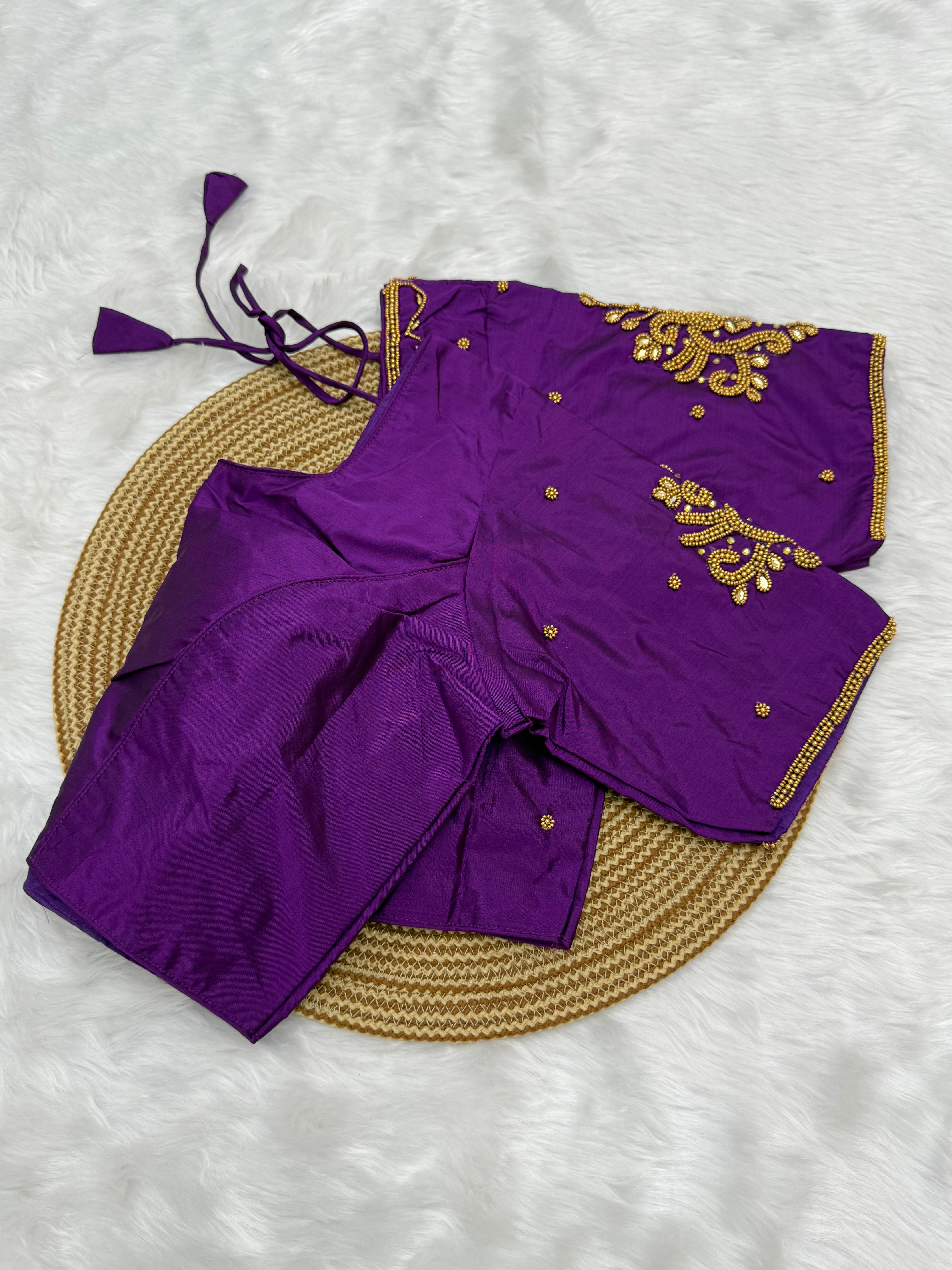 BRIDAL AARI WORK READY TO WEAR SAREE BLOUSE - PURPLE
