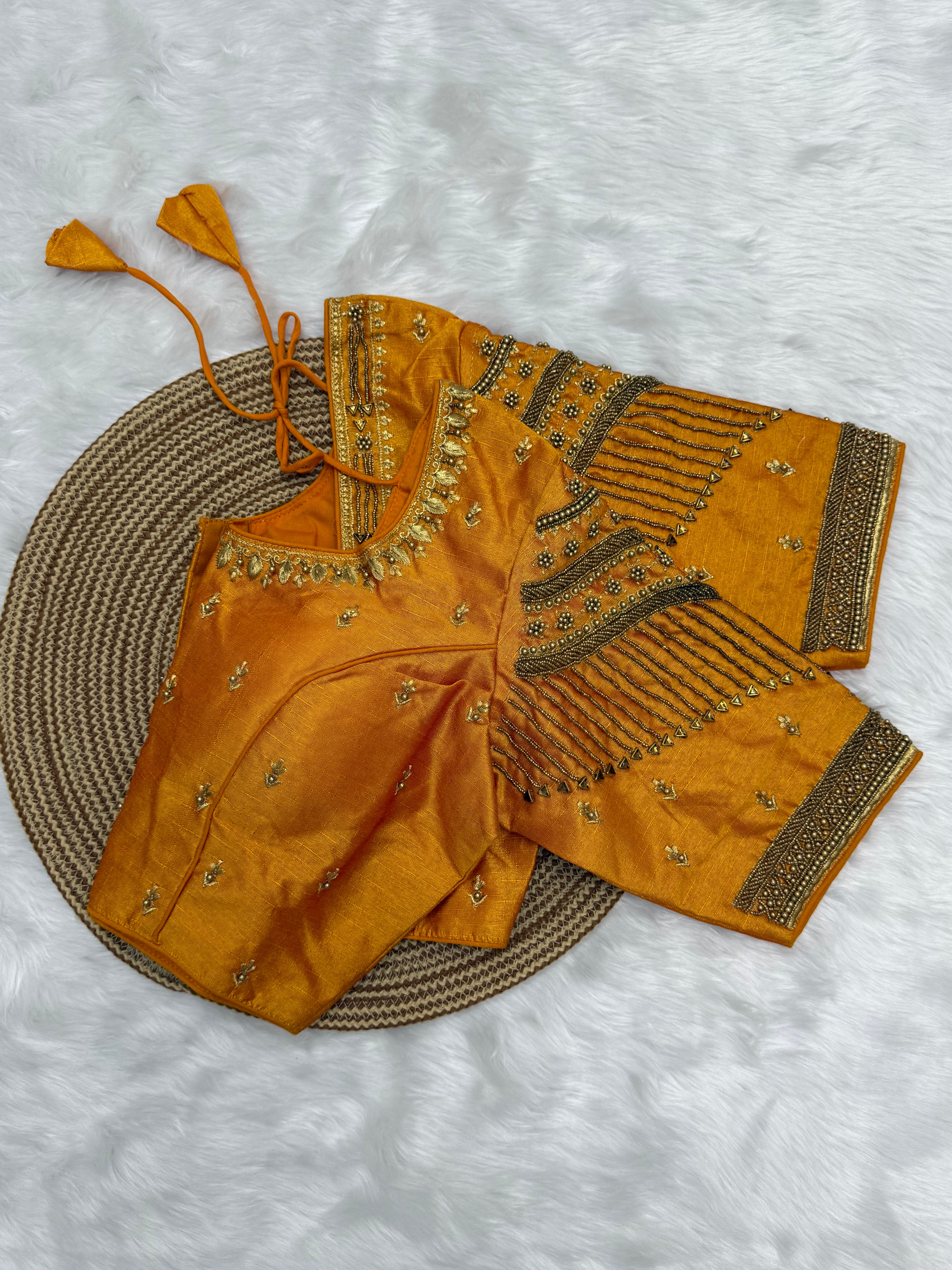 BRIDAL AARI WORK READY TO WEAR SAREE BLOUSE - YELLOW