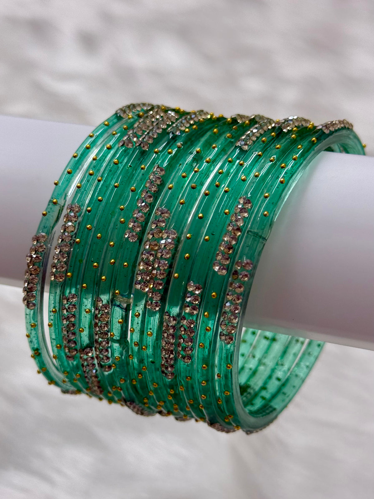 PREMIUM STONE STUDDED GLASS BANGLES PACK OF 12