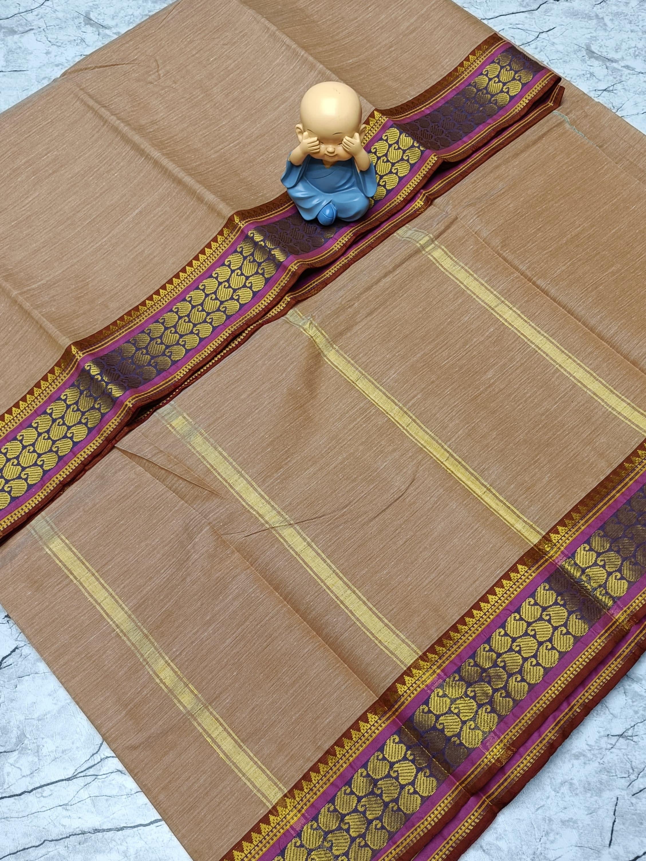 CHETTINAD COTTON SAREE - LIGHT BROWN