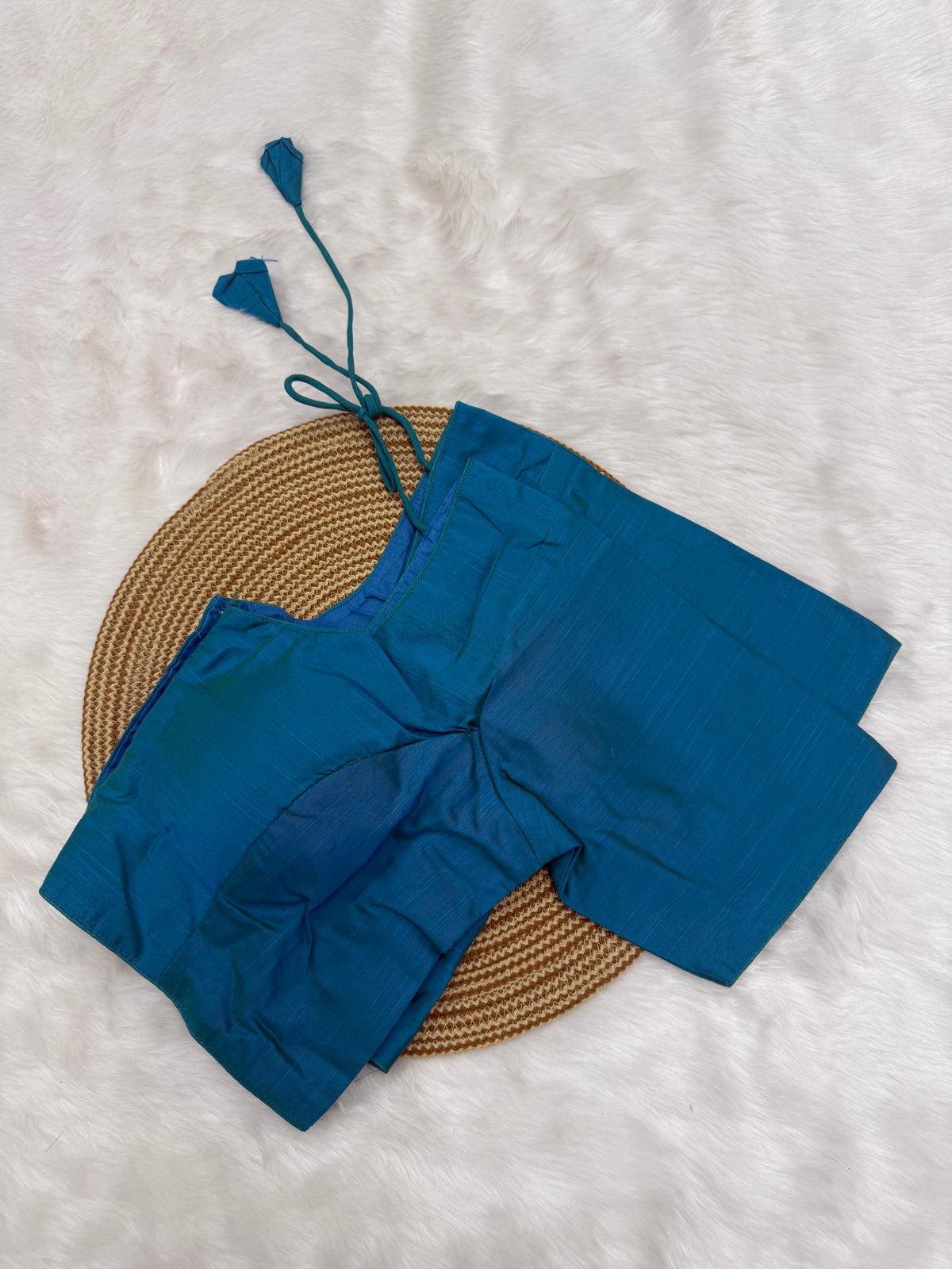 PLAIN SILK READY TO WEAR SAREE BLOUSE - PEACOCK GREEN