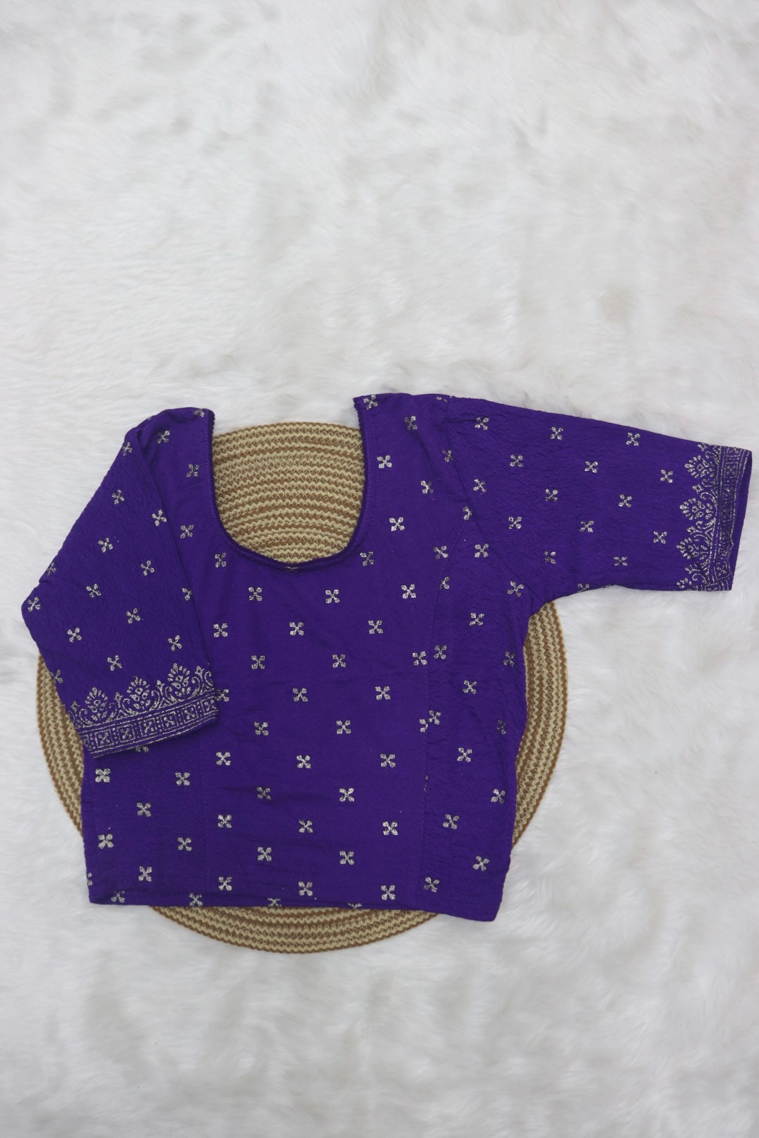 FLORAL BUTTI WORK STRETCHABLE BLOUSE - PURPLE