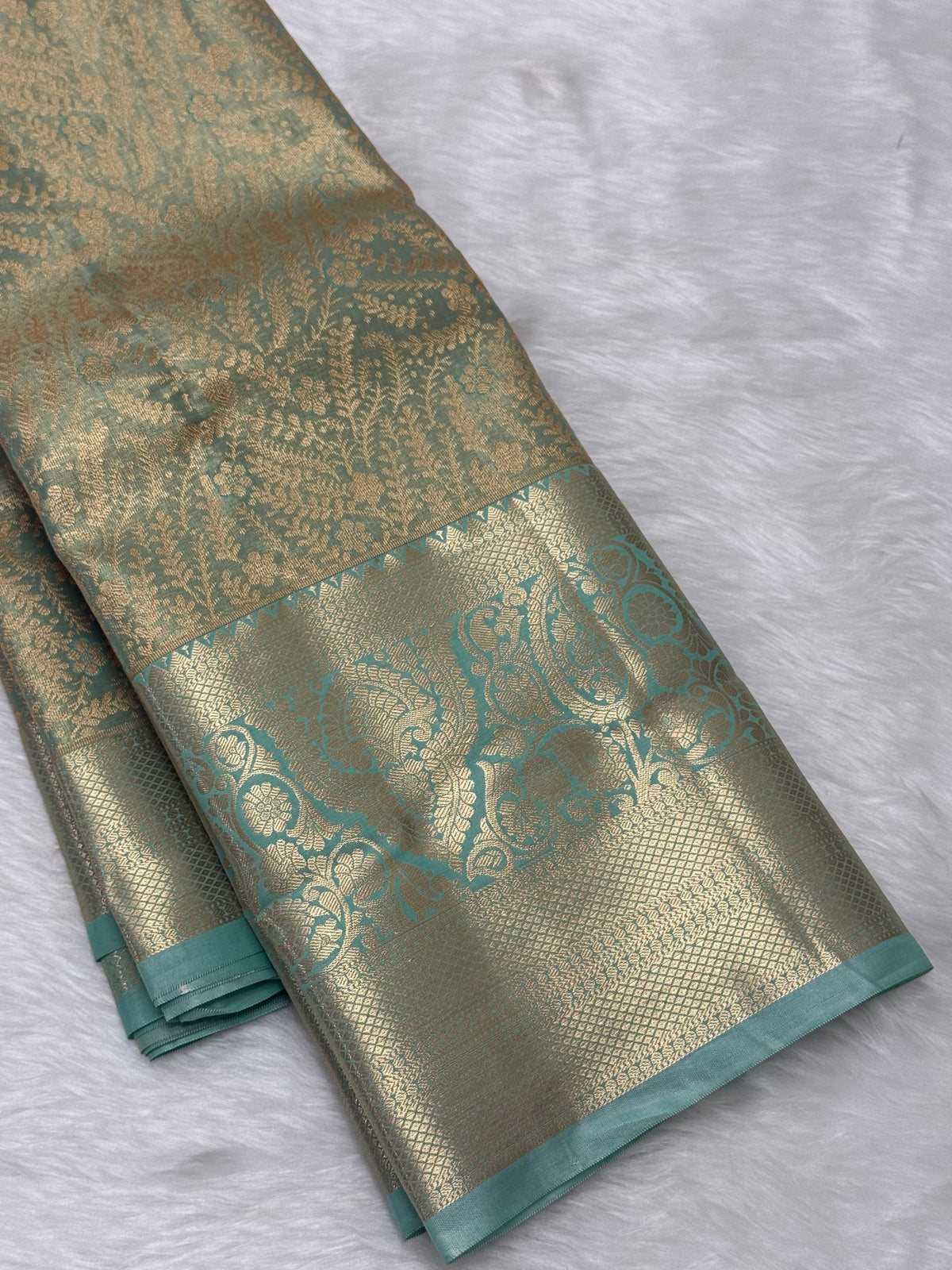 PREMIUM SEMI KANCHI TISSUE SILK SAREE - PASTEL TEAL