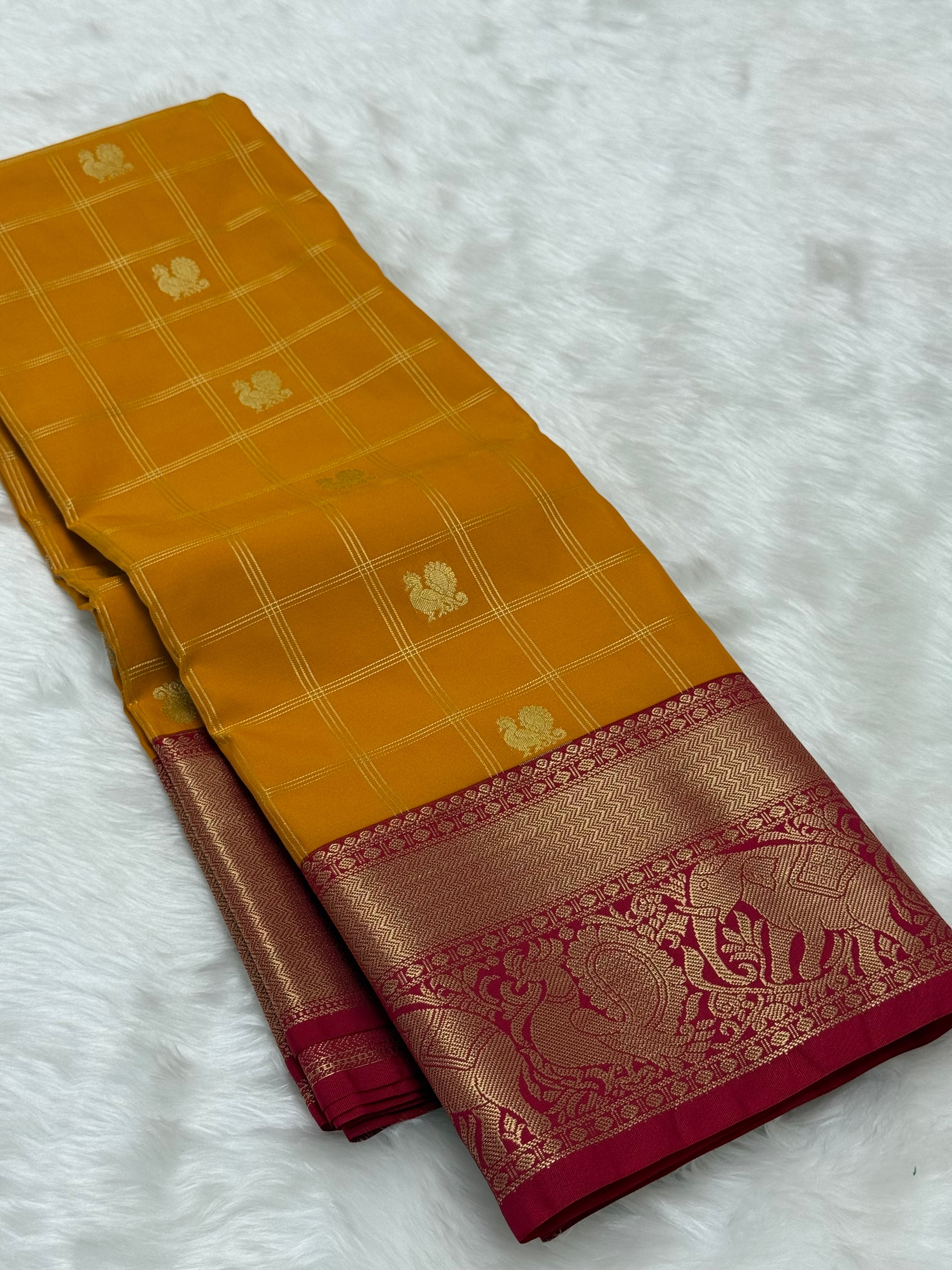 PREMIUM SEMI KANCHI SILK SAREE - CADMIUM YELLOW