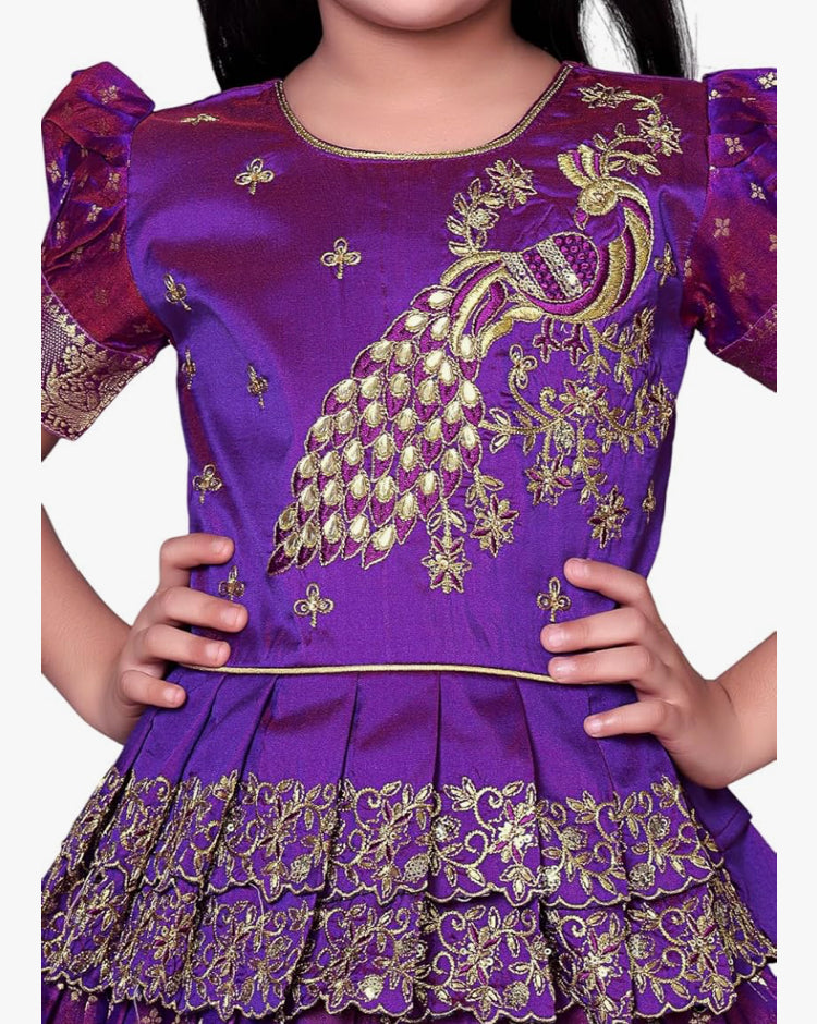 GIRLS SILK BLEND READYMADE PATTU PAVADAI/LEHENGA CHOLI - PURPLE