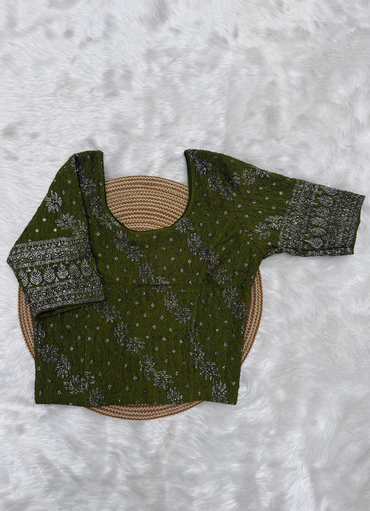 FLORAL PRINTED STRETCHABLE BLOUSE - OLIVE GREEN