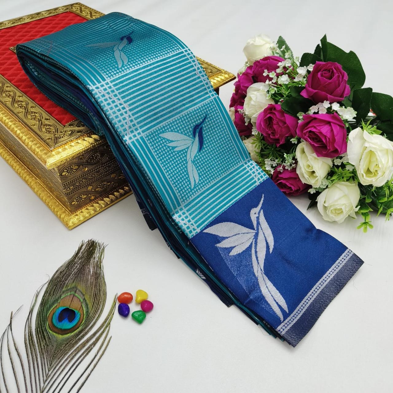 KUBERA KORVAI SILK COTTON SAREE - TEAL GREEN