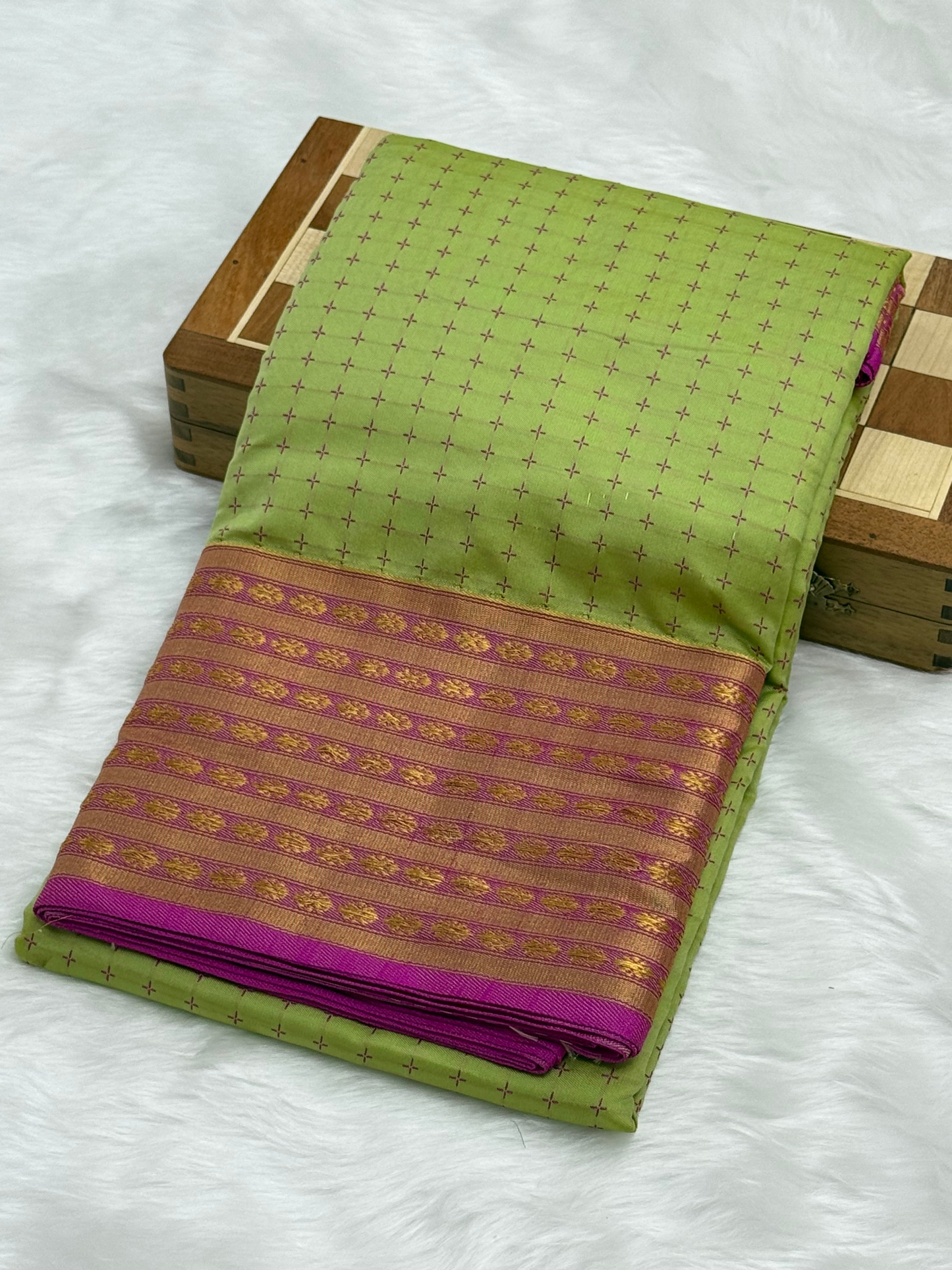 FANCY THREAD DOTED SOFT SILK SAREES - LIGHT GREEN