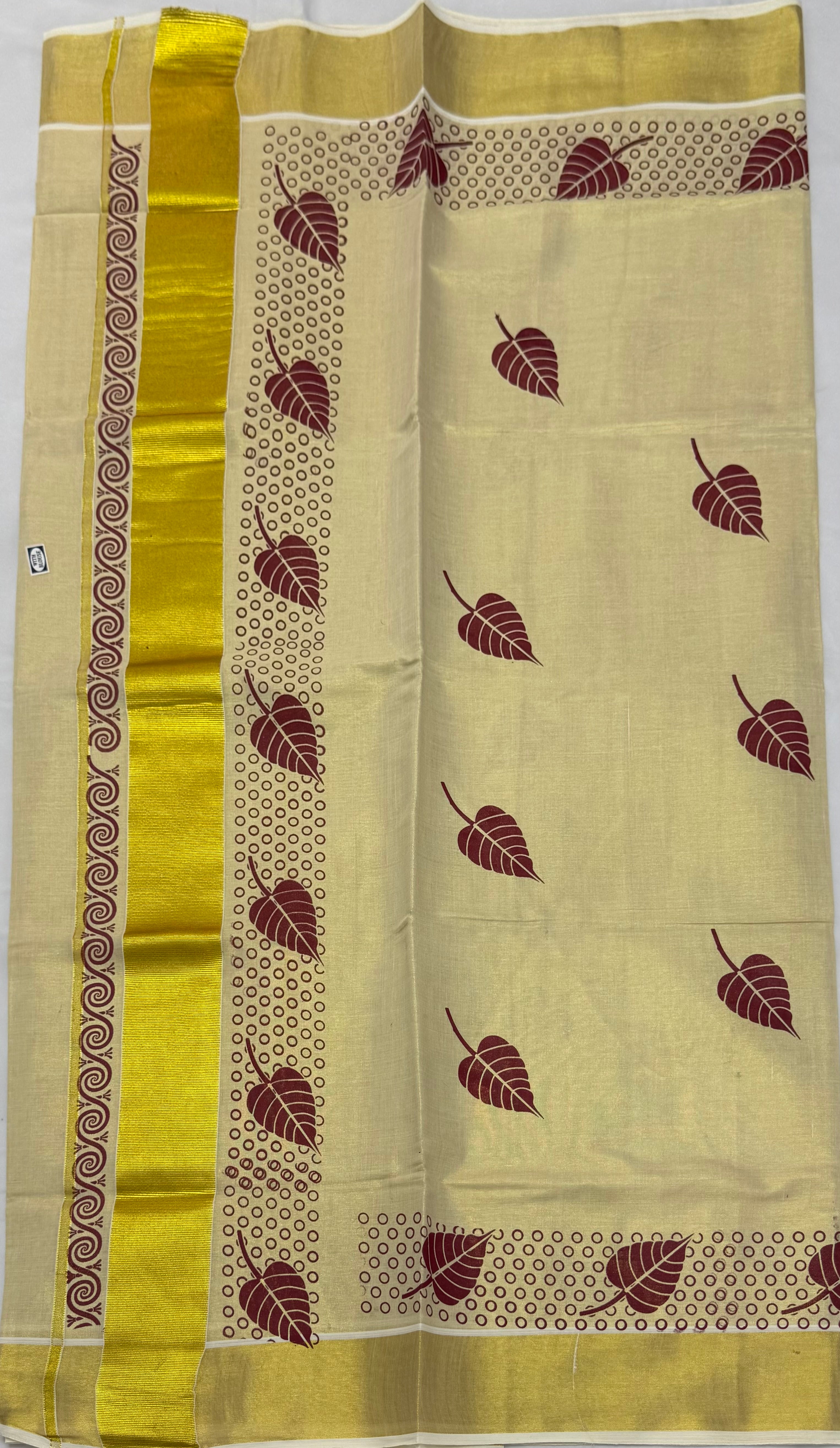 TRADITIONAL TISSUE KASAVU HAND PAINTED SAREE - (GOLD,CREAM)