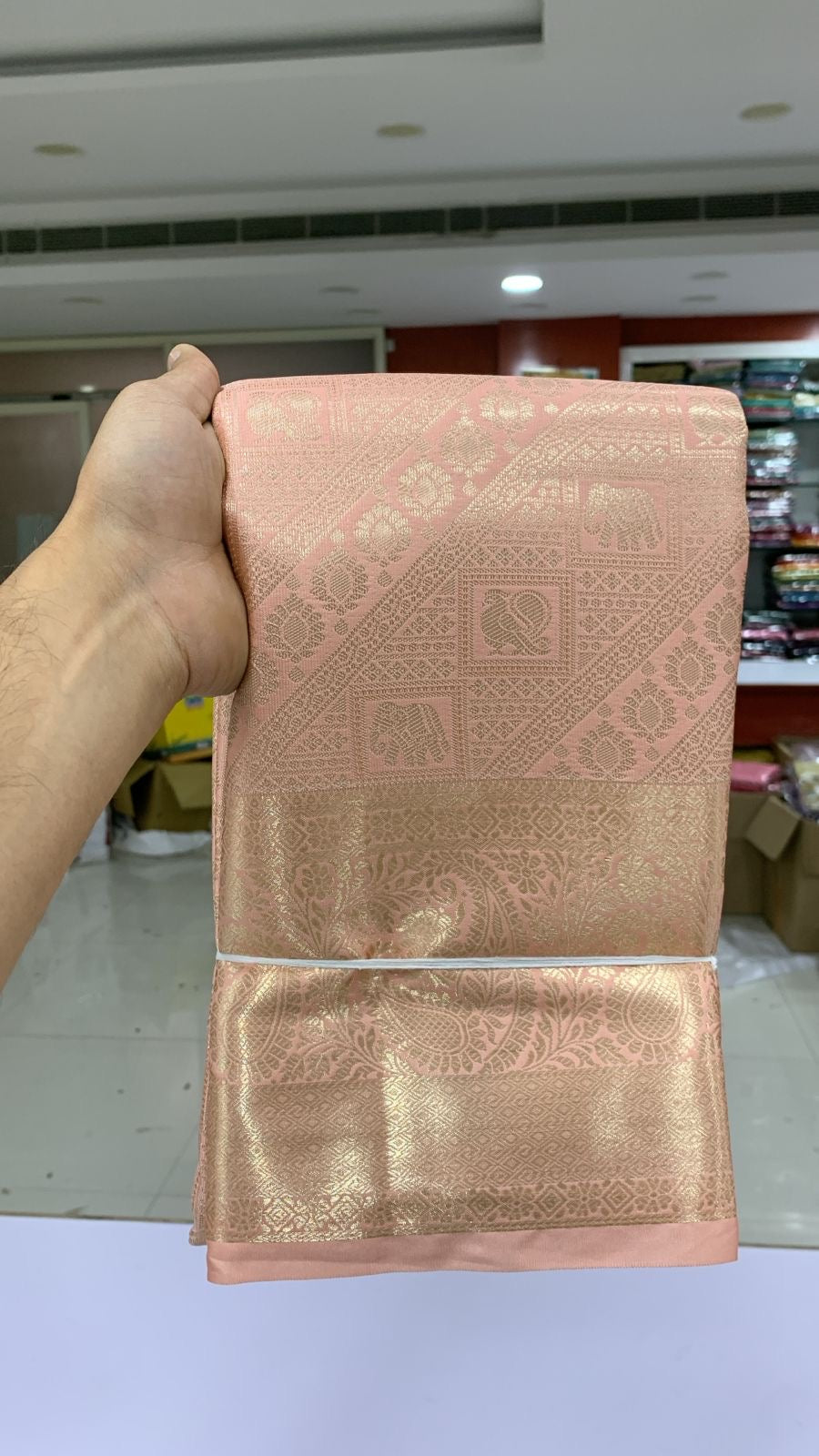 PREMIUM SEMI KANCHI SILK SAREE - PEACHY PINK