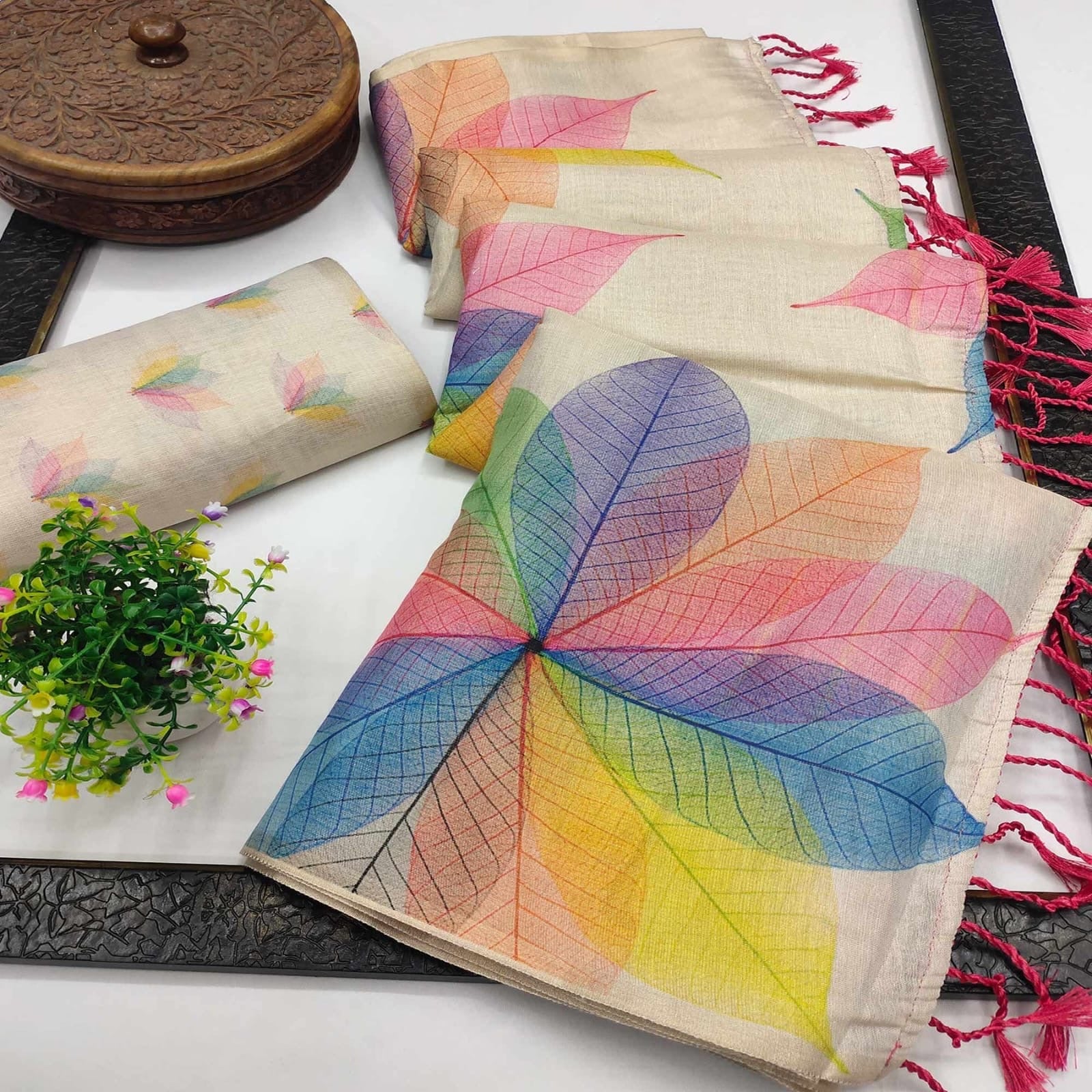 PREMIUM SOFT TISSUE SAREES - CREAM