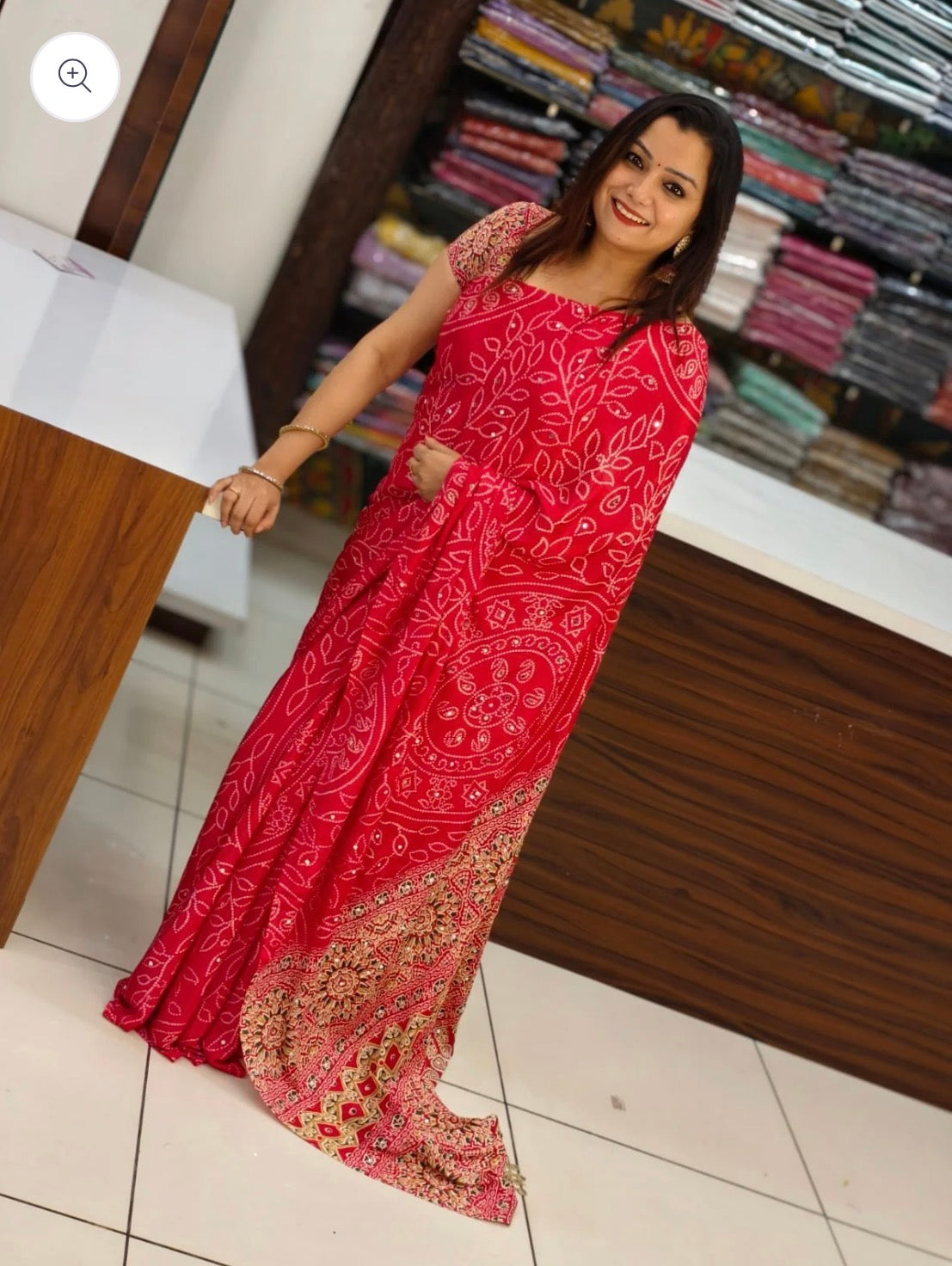 SOFT SEMI CREPE SILK SAREE WITH MIRROR WORK -