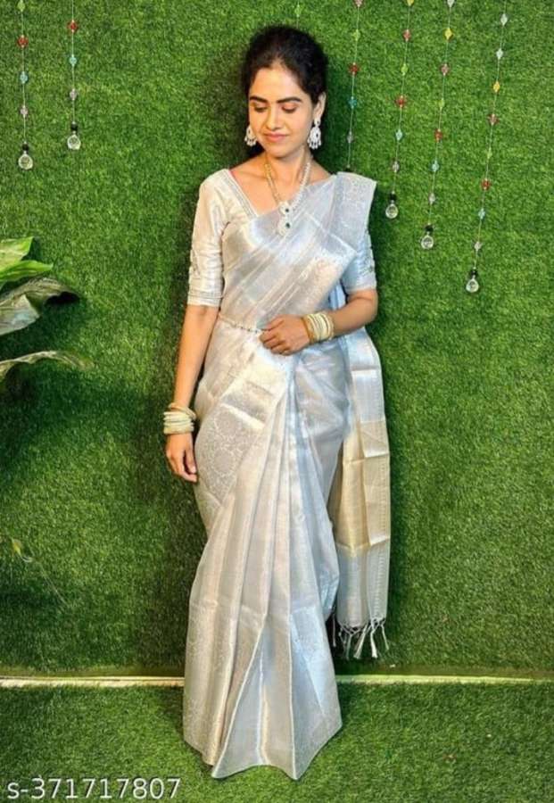 FANCY BANARASI TISSUE SILK SAREES - SILVER
