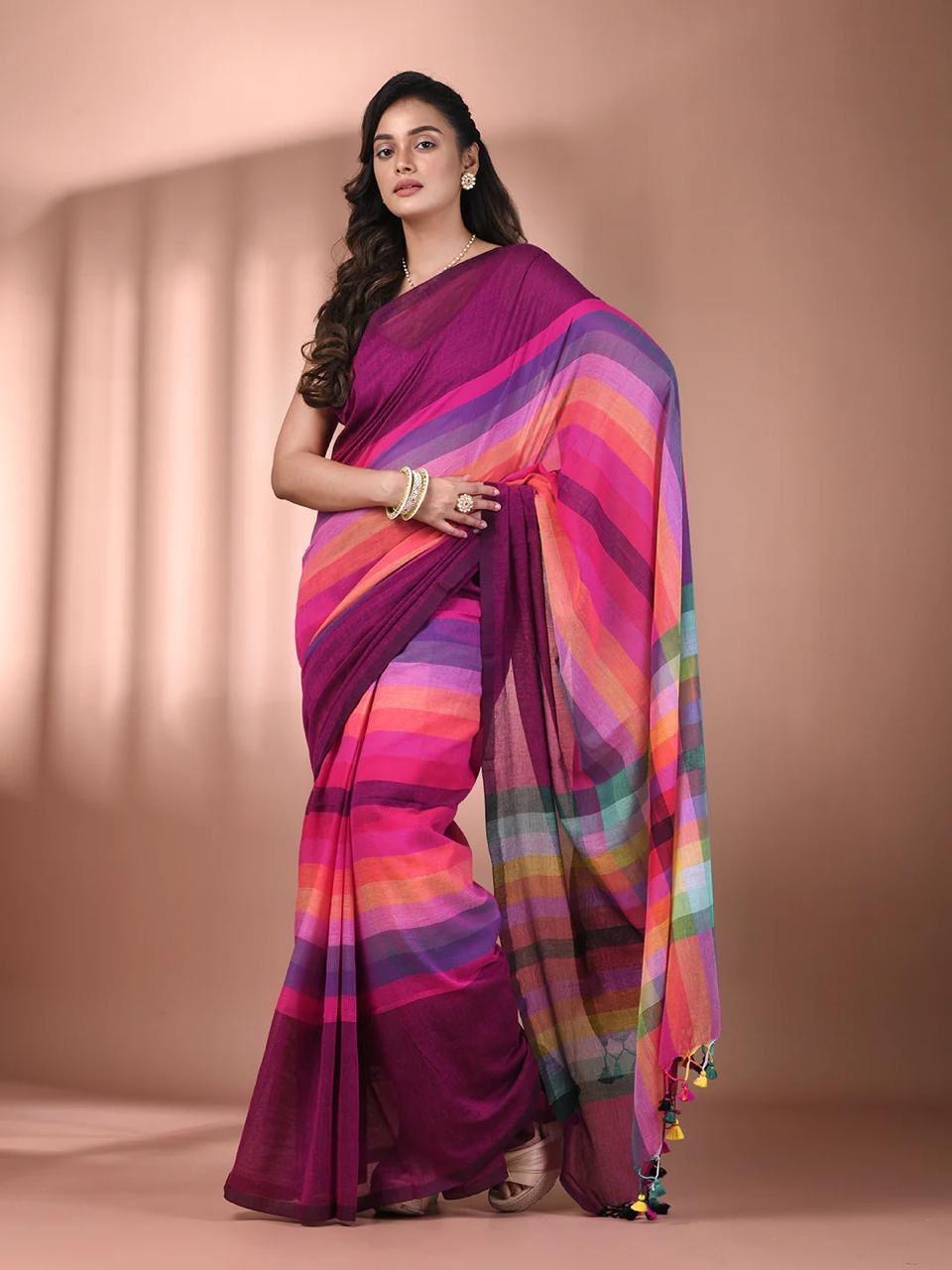 TRENDY MULTICOLOUR CHECKED TYPE SAREE
