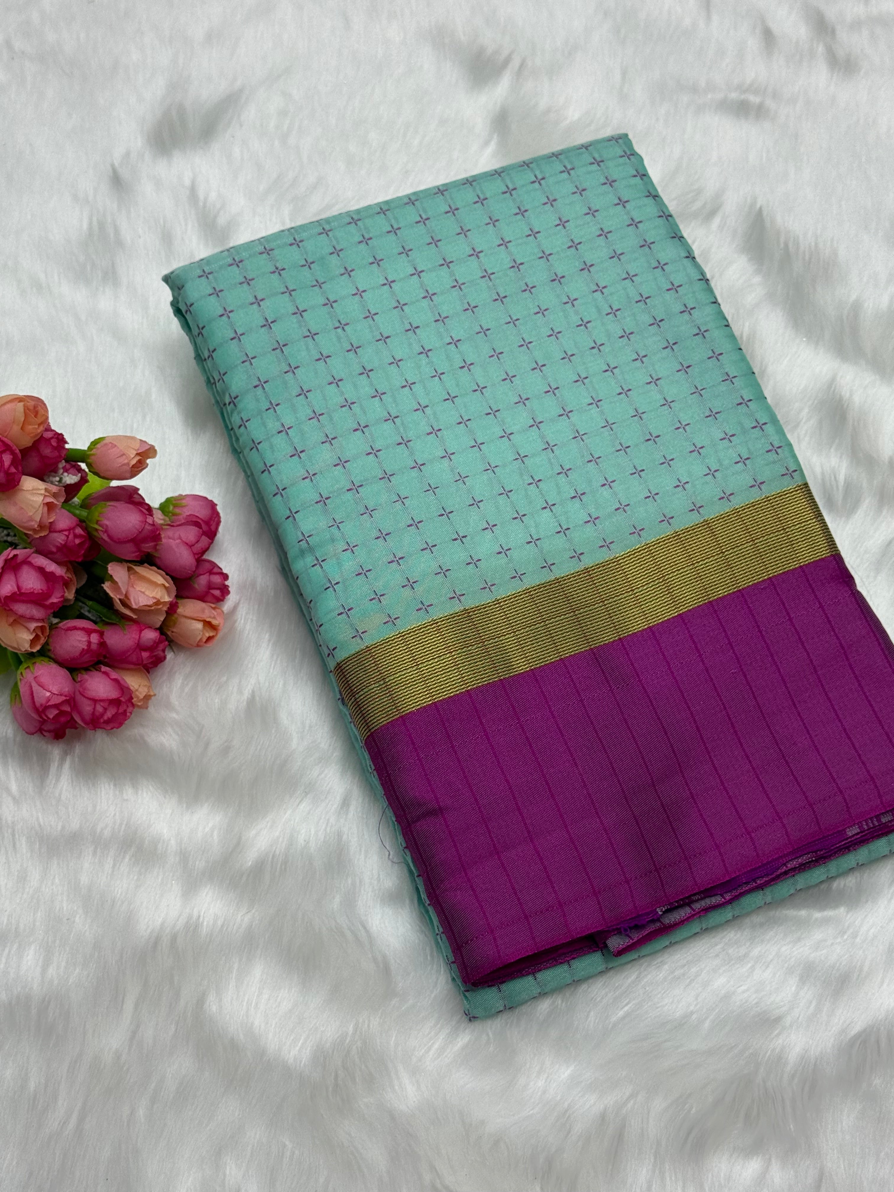 FANCY THREAD DOTED SOFT SILK SAREES - PISTACHIO