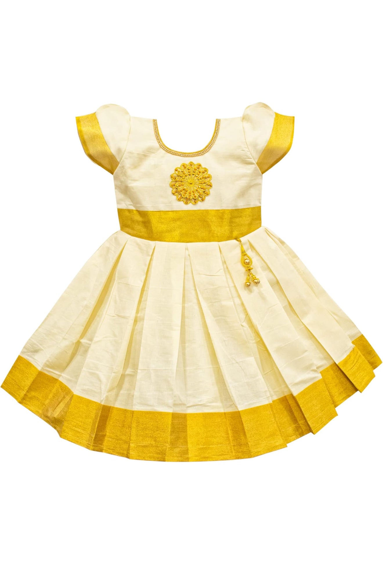 BABY GIRLS KASAVU HANDMADE COTTON SILK LEHENGA CHOLI - KERALA WHITE