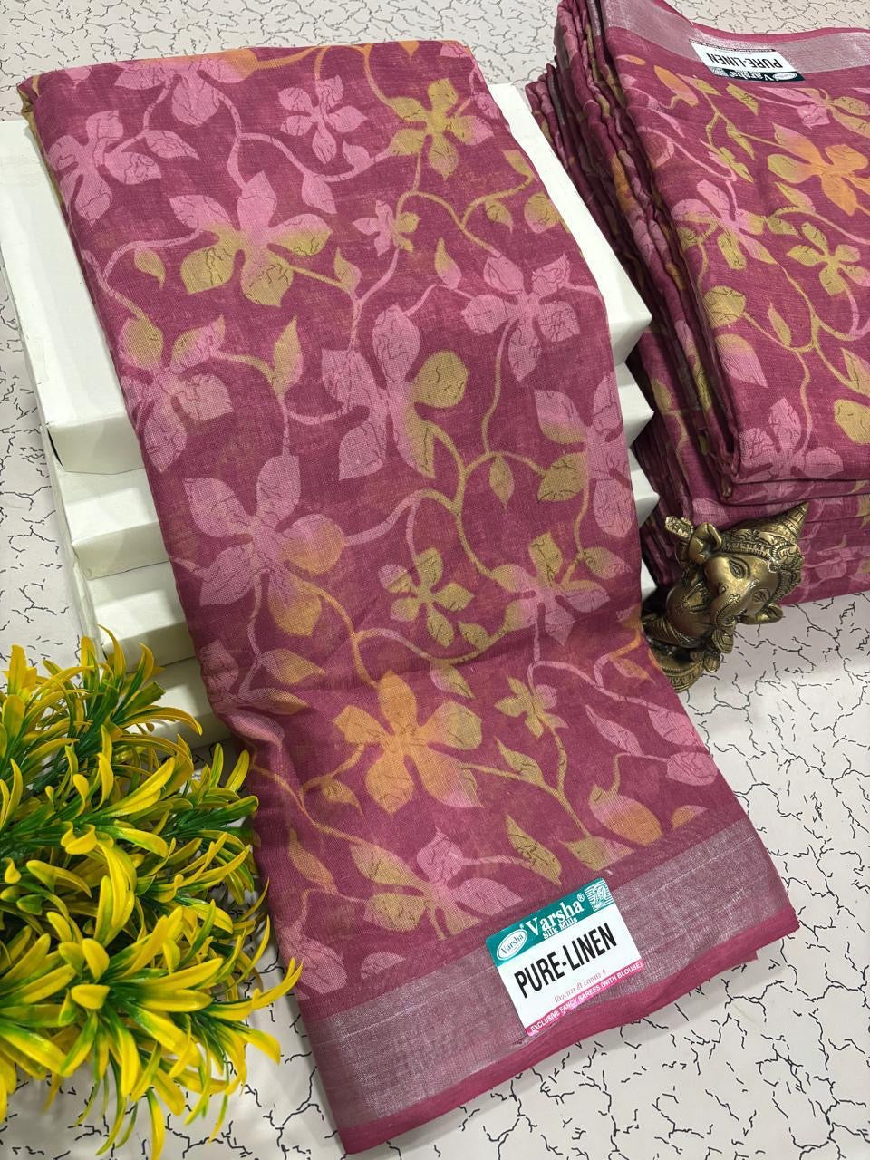 TRENDY PURE LINEN COTTON SAREES - PINK