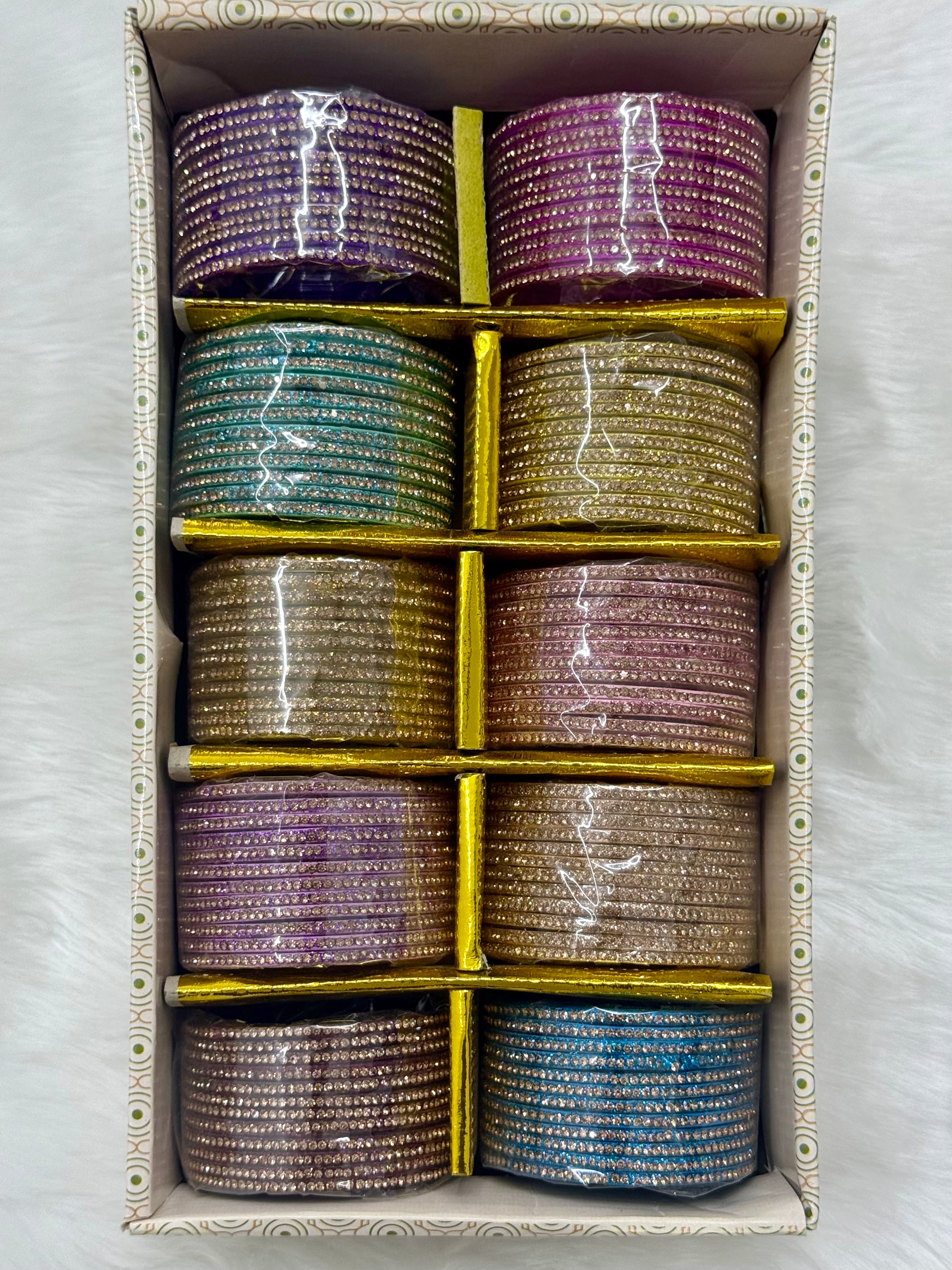 PREMIUM CUBIC WORK GLASS BANGLES - 10 COLOUR MIX(BOX OF 120PCS)