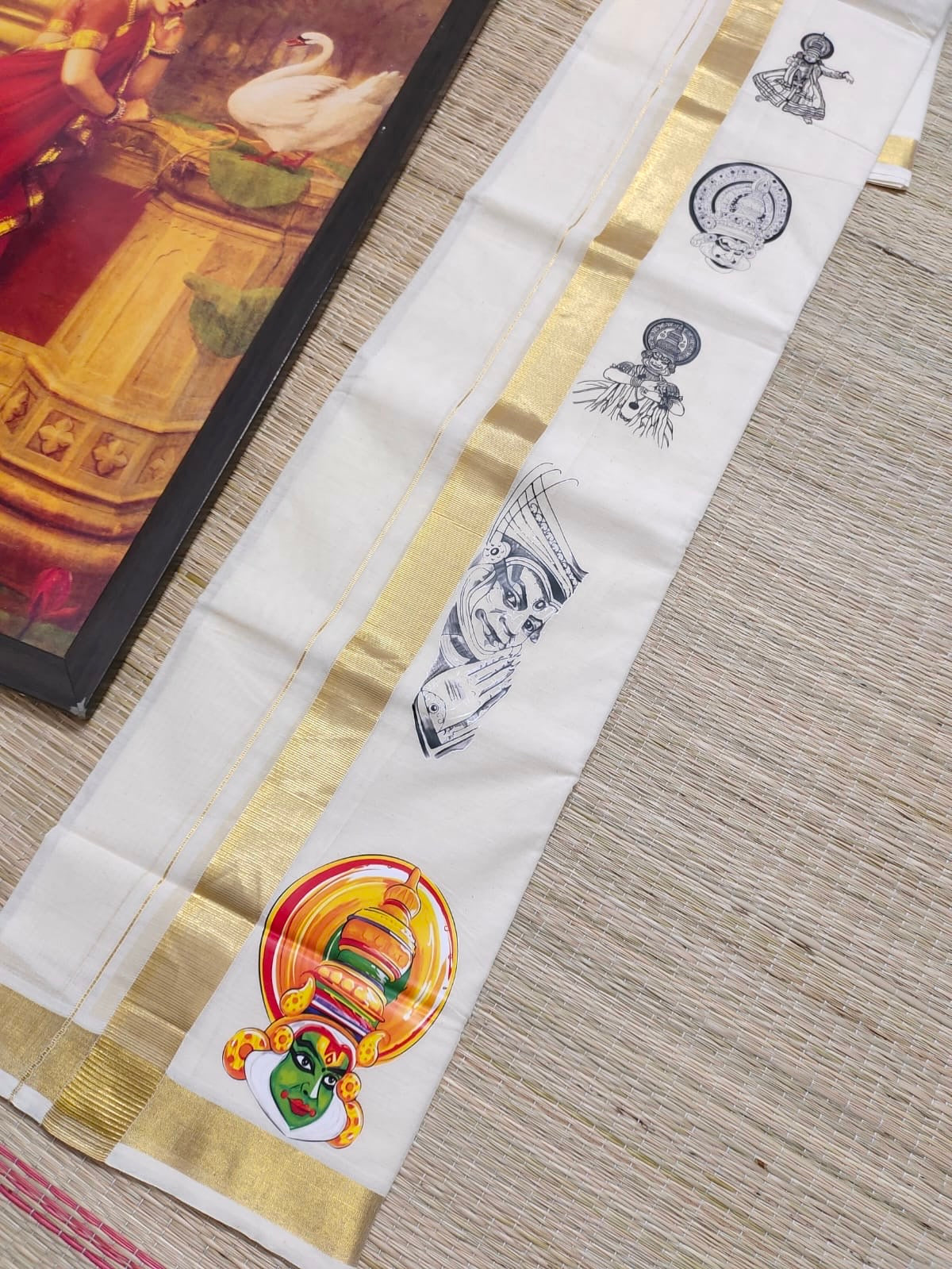 PREMIUM GOLDEN KASAVU PRINTED DOUBLE MUNDU