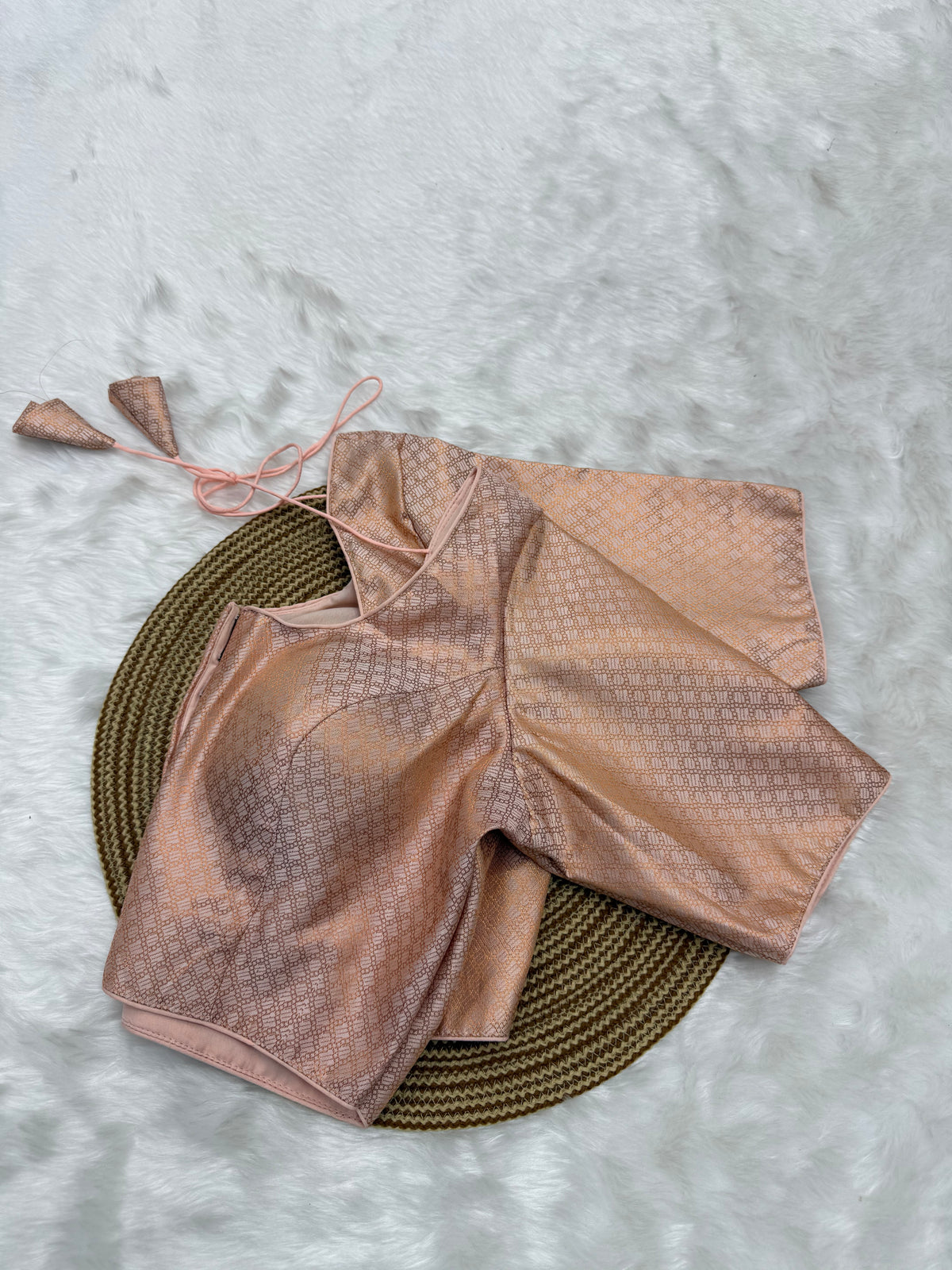 DESIGNER JACQUARD READY TO WEAR SAREE BLOUSE - ROSE GOLD
