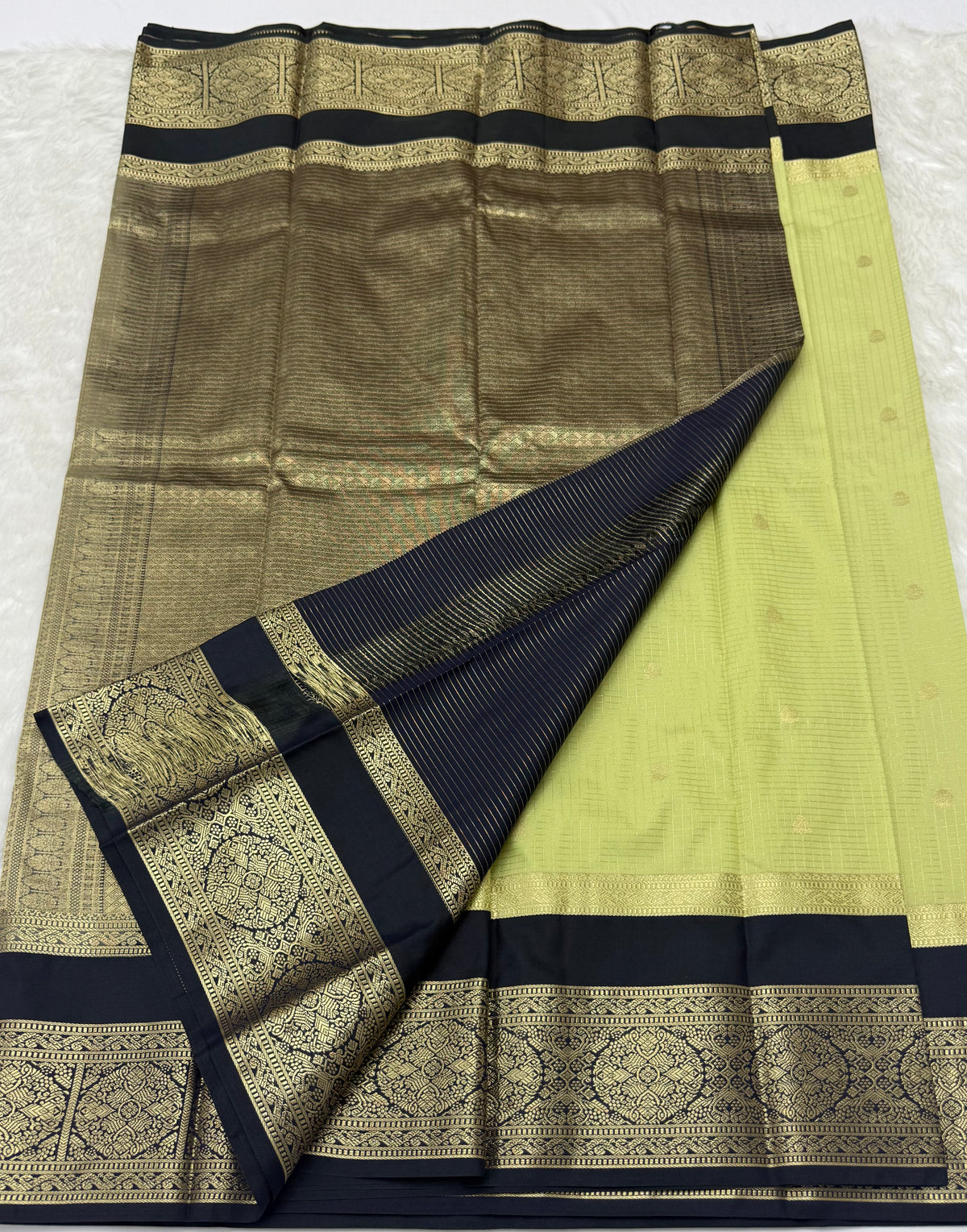 PREMIUM SEMI KANCHI SILK SAREE - TEA GREEN