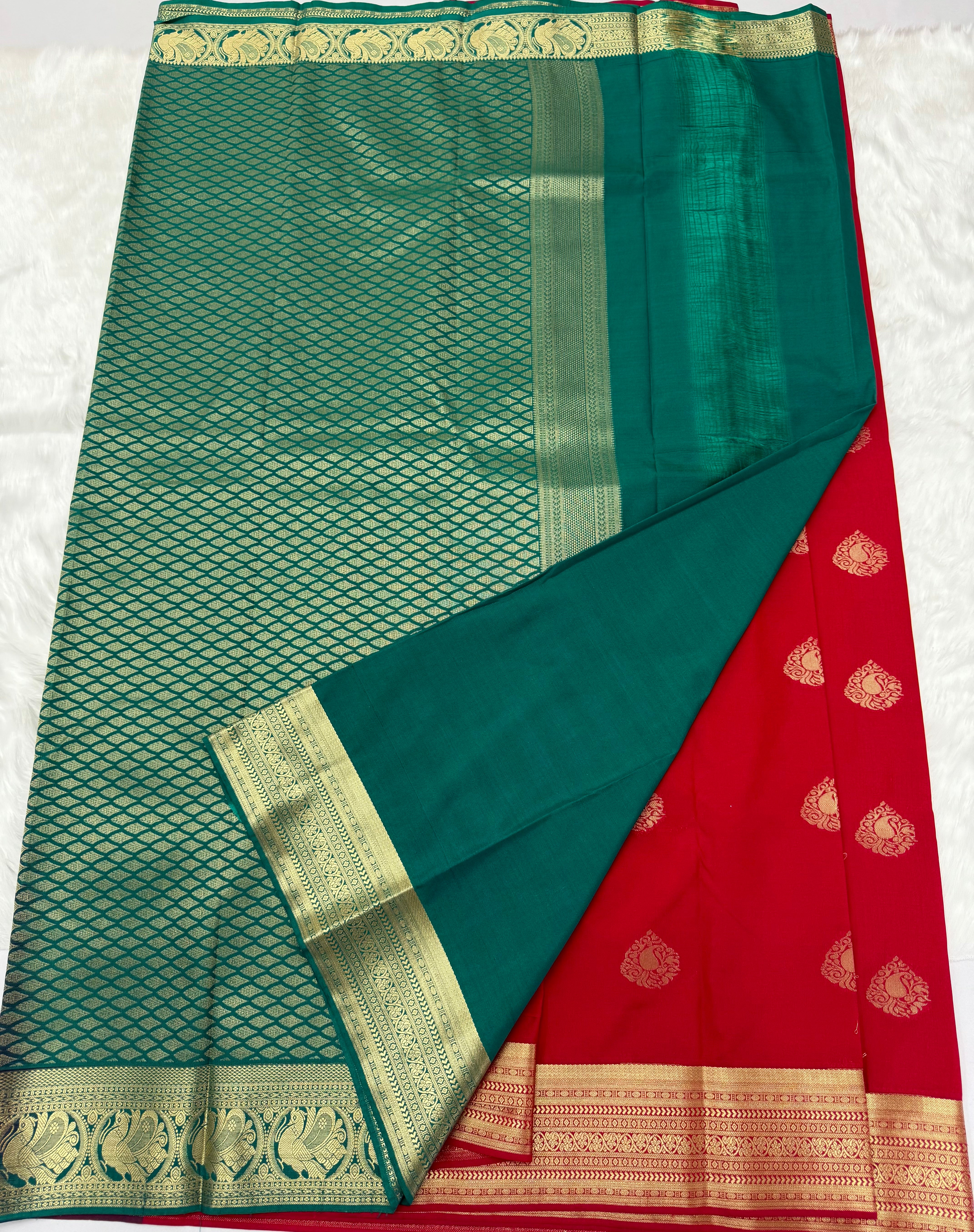 PREMIUM SEMI KANCHI SILK SAREE - LAVA RED