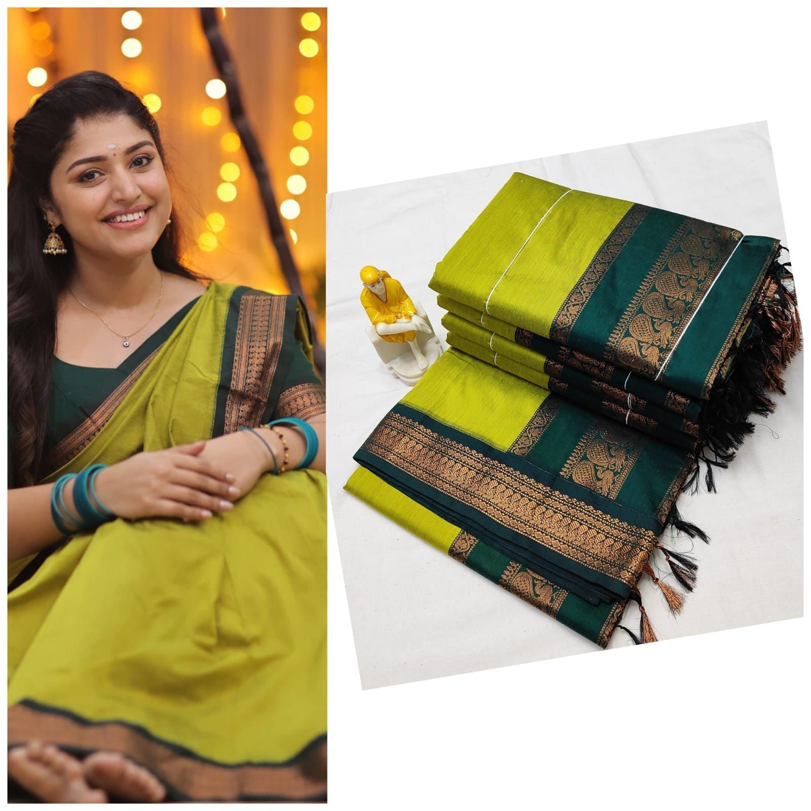 PREMIUM GADWAL/KALYANI COTTON SILK SAREES - APPLE GREEN