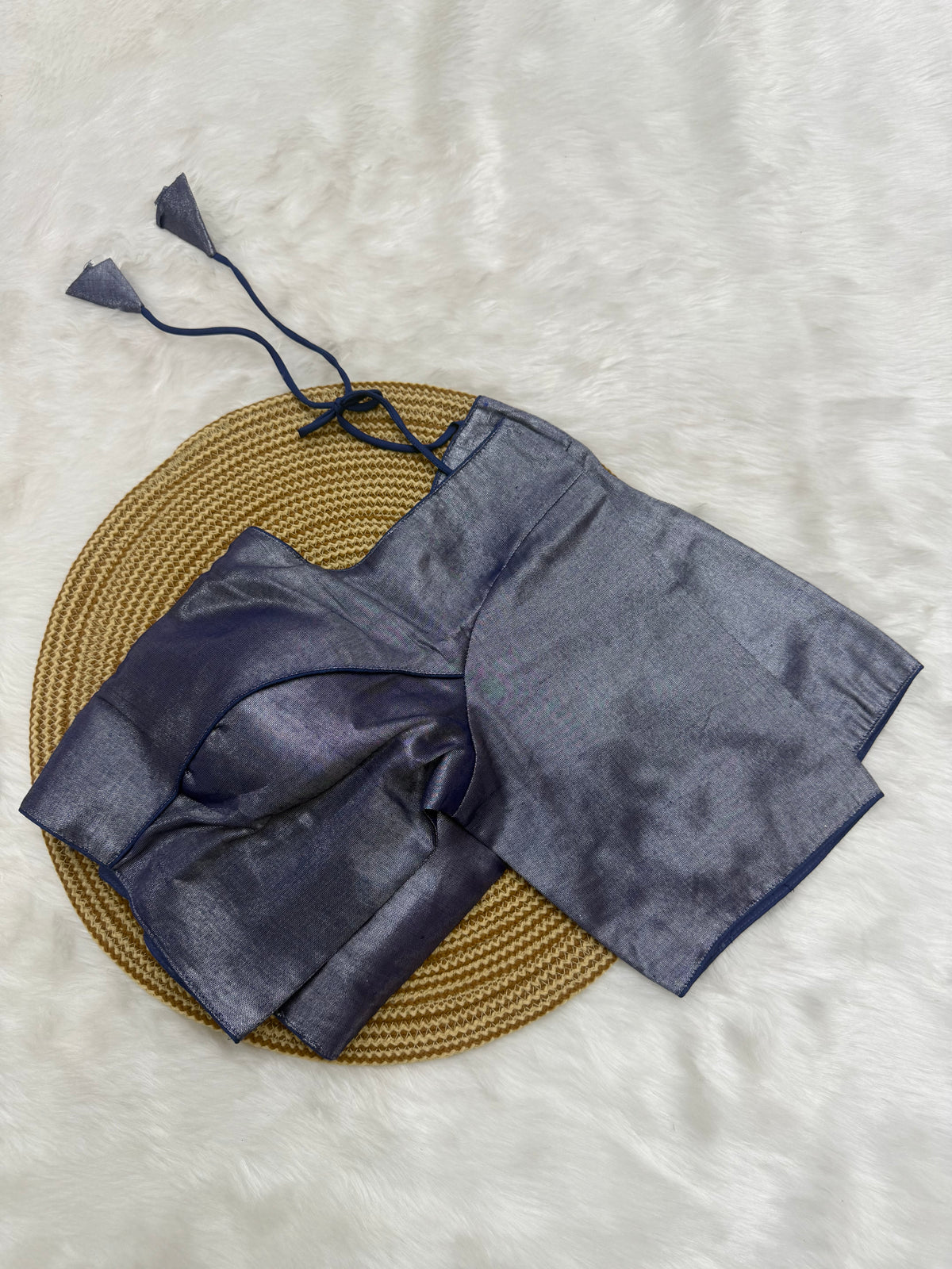 PLAIN TISSUE READY TO WEAR SAREE BLOUSE - NAVY BLUE