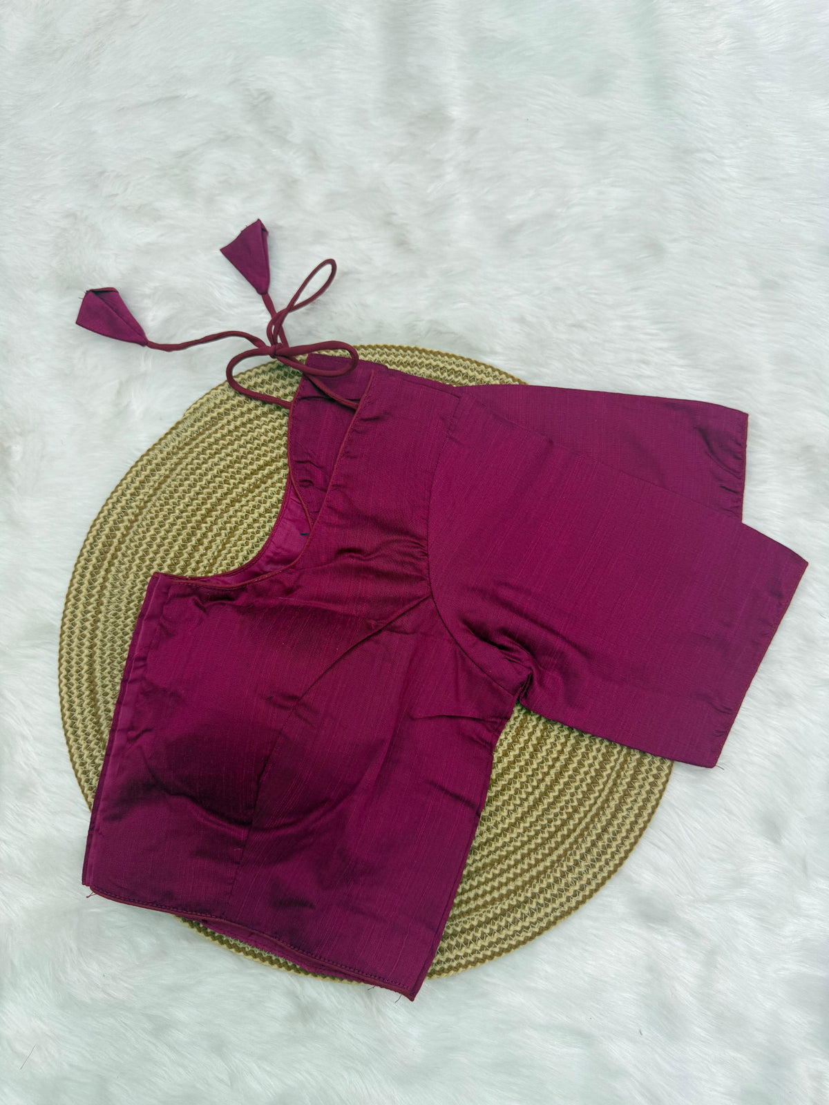 PLAIN SILK READY TO WEAR SAREE BLOUSE - BERRY PINK