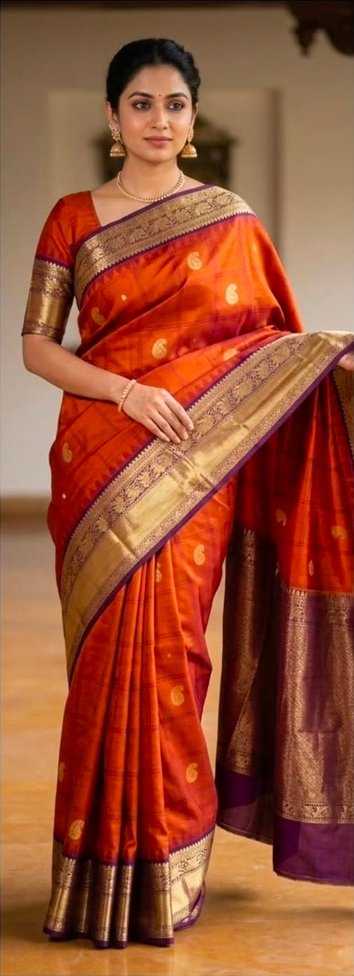 PREMIUM BANARASI SILK SAREE - RUST ORANGE