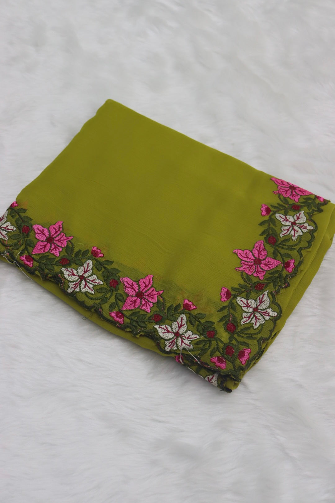 DESIGNER GEORGETTE SAREE WITH BLOUSE PIECE - GREENISH YELLOW