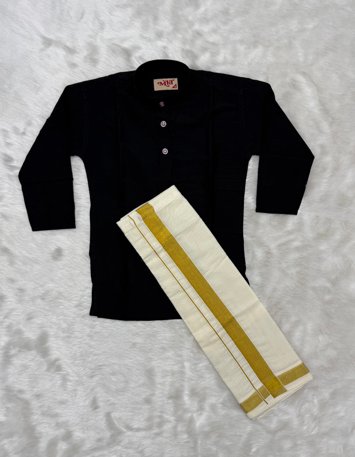 KIDS BOYS VELCRO DHOTI & KURTA COMBO SET - BLACK