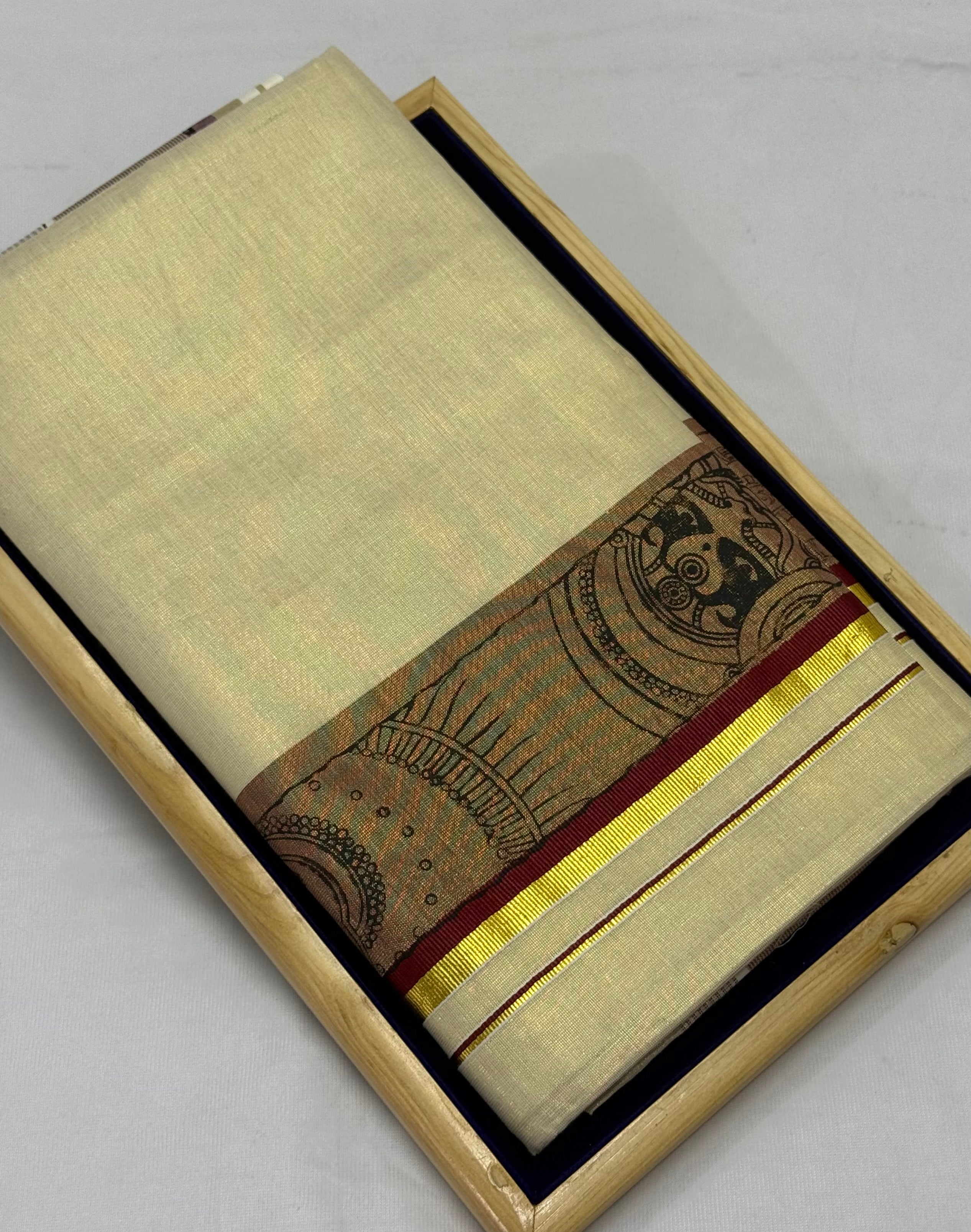 TRADITIONAL ART KASAVU TISSUE KERALA SAREE (GOLD,CREAM,GREEN)