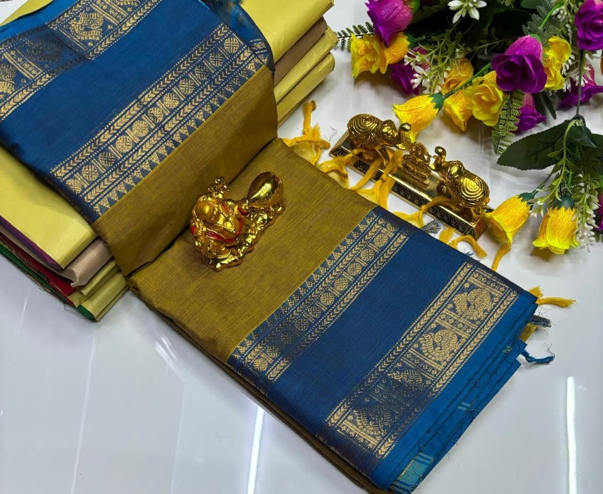 PURE KANCHI COTTON SAREES - MUSTARD GOLD
