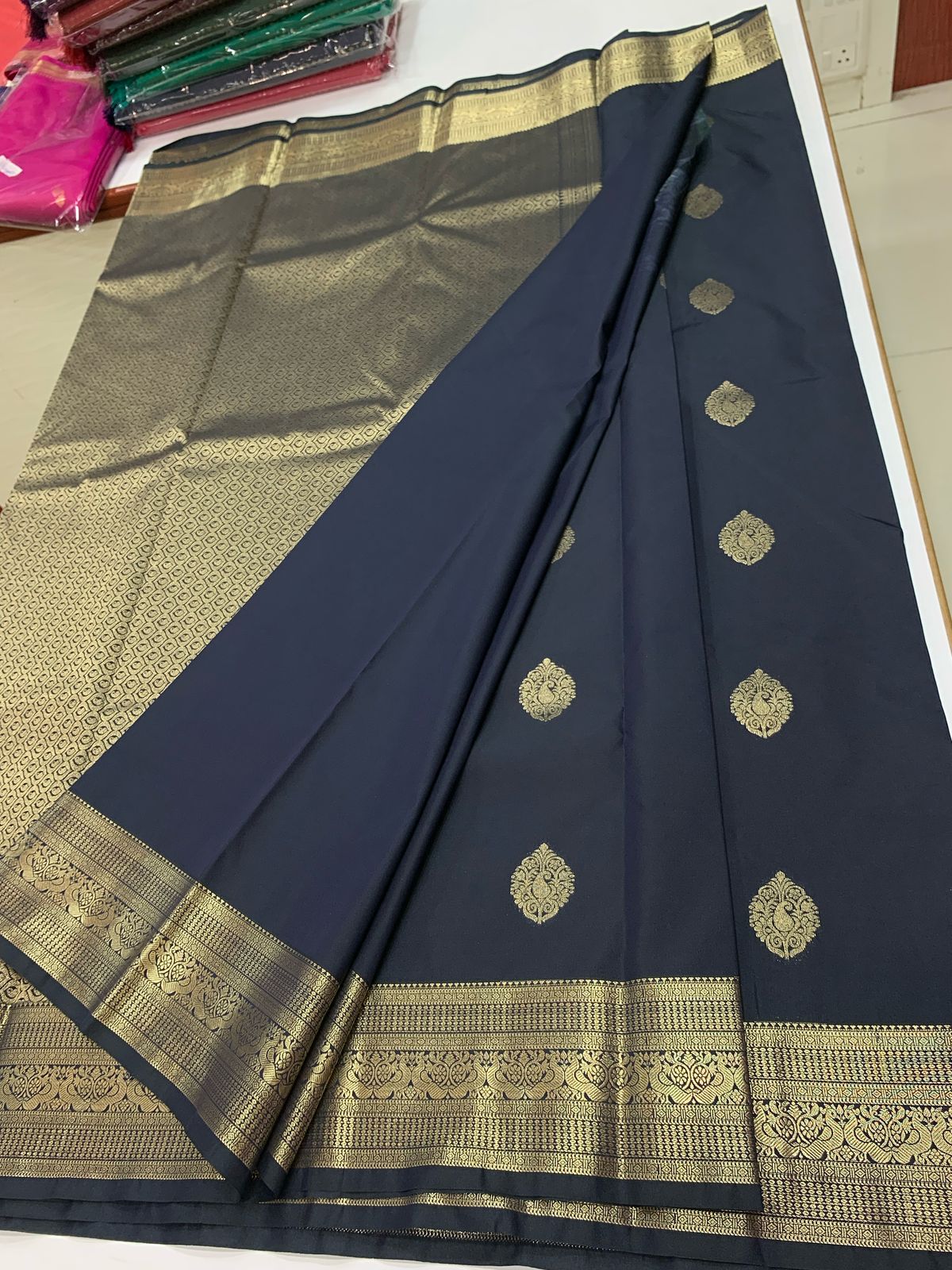 SEMI KANCHI SILK SAREE - NAVYBLUE & GOLD