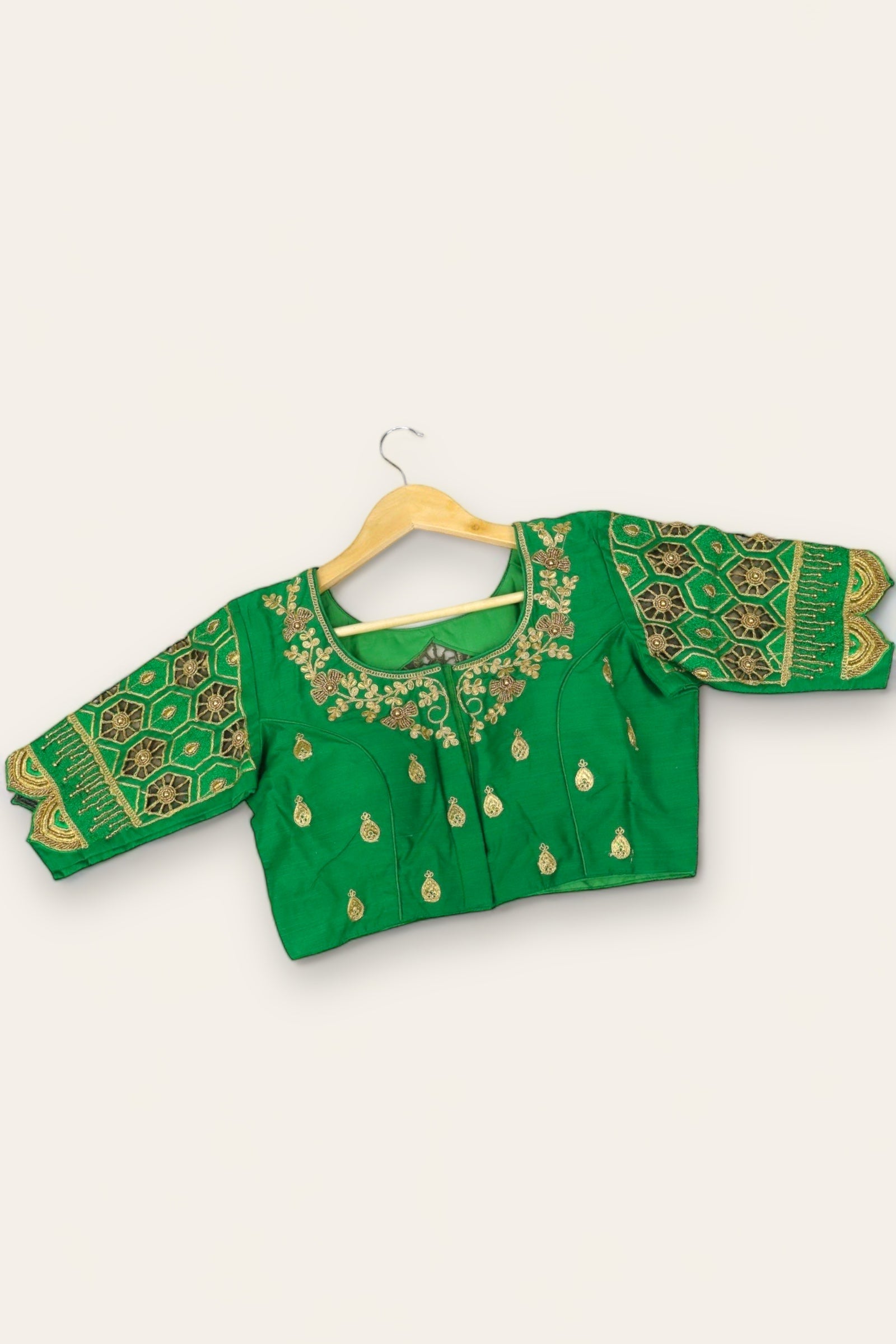 WOMEN'S READYMADE AARI MAGGAM WORK SAREE BLOUSE - PARROT GREEN