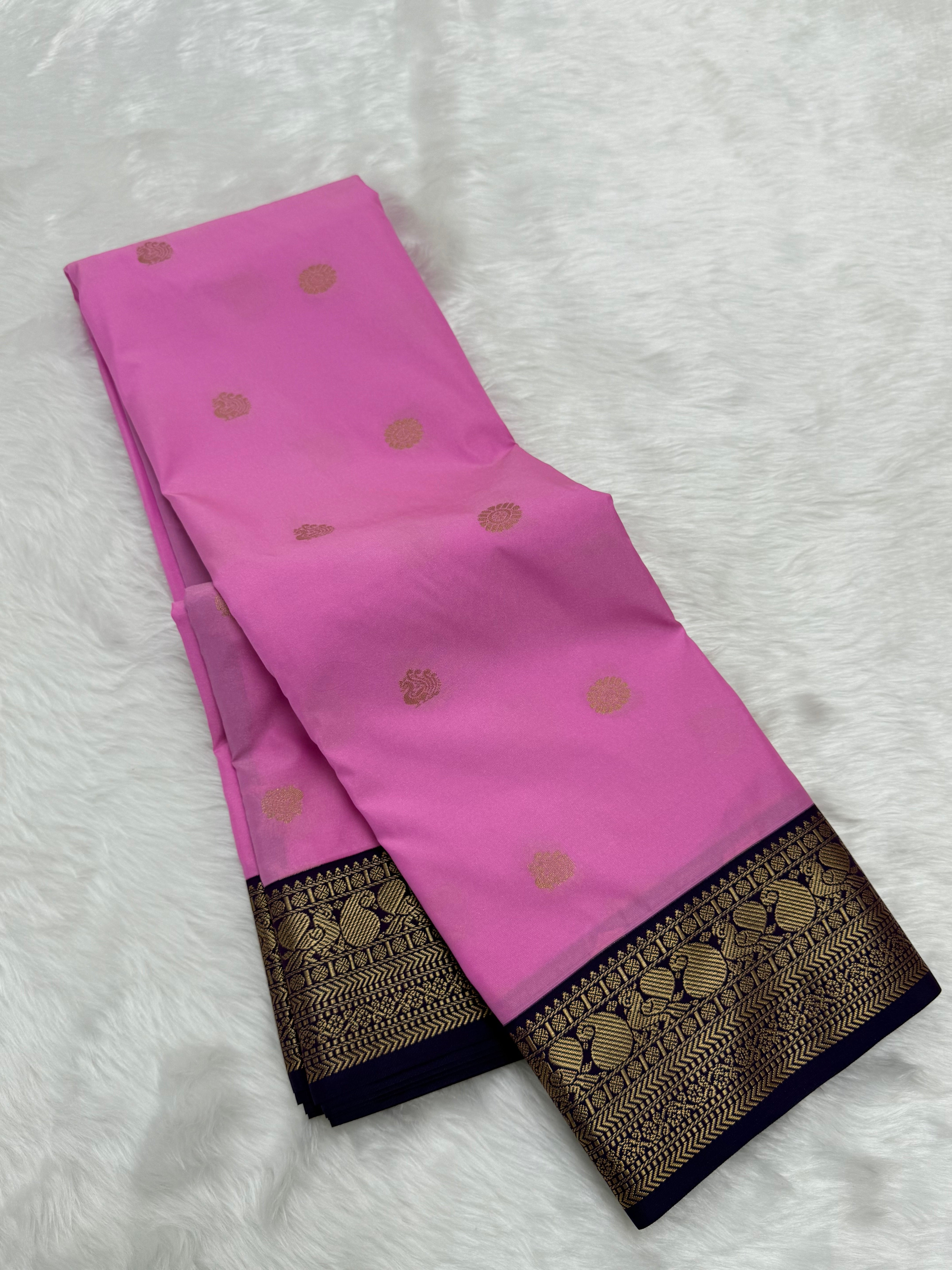 PREMIUM SEMI KANCHI SILK SAREE - ROSE PINK