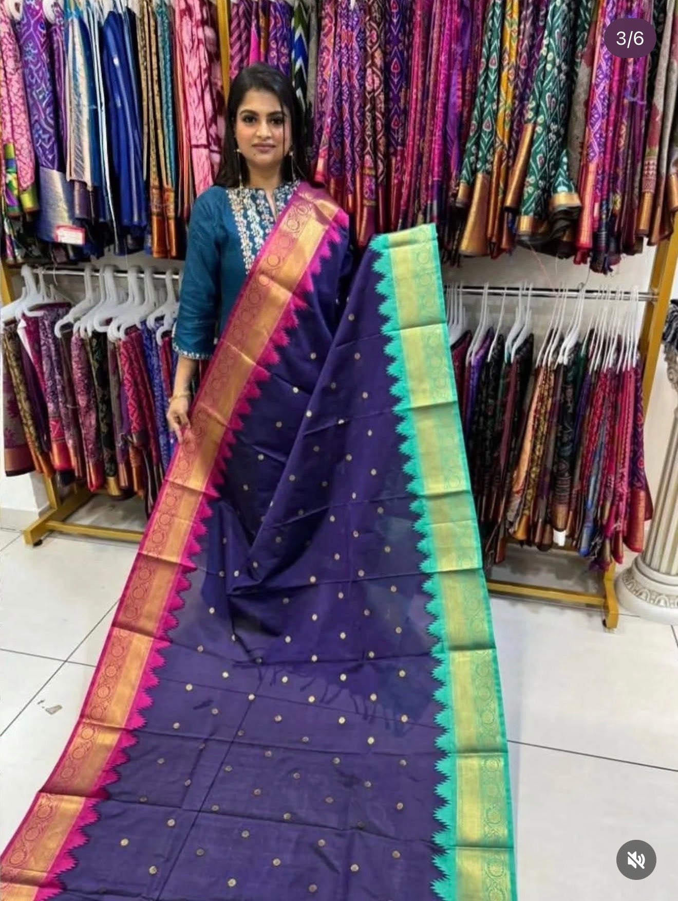 PREMIUM DUAL BORDER BANARASI KATAAN SILK SAREE - BERRY BLUE