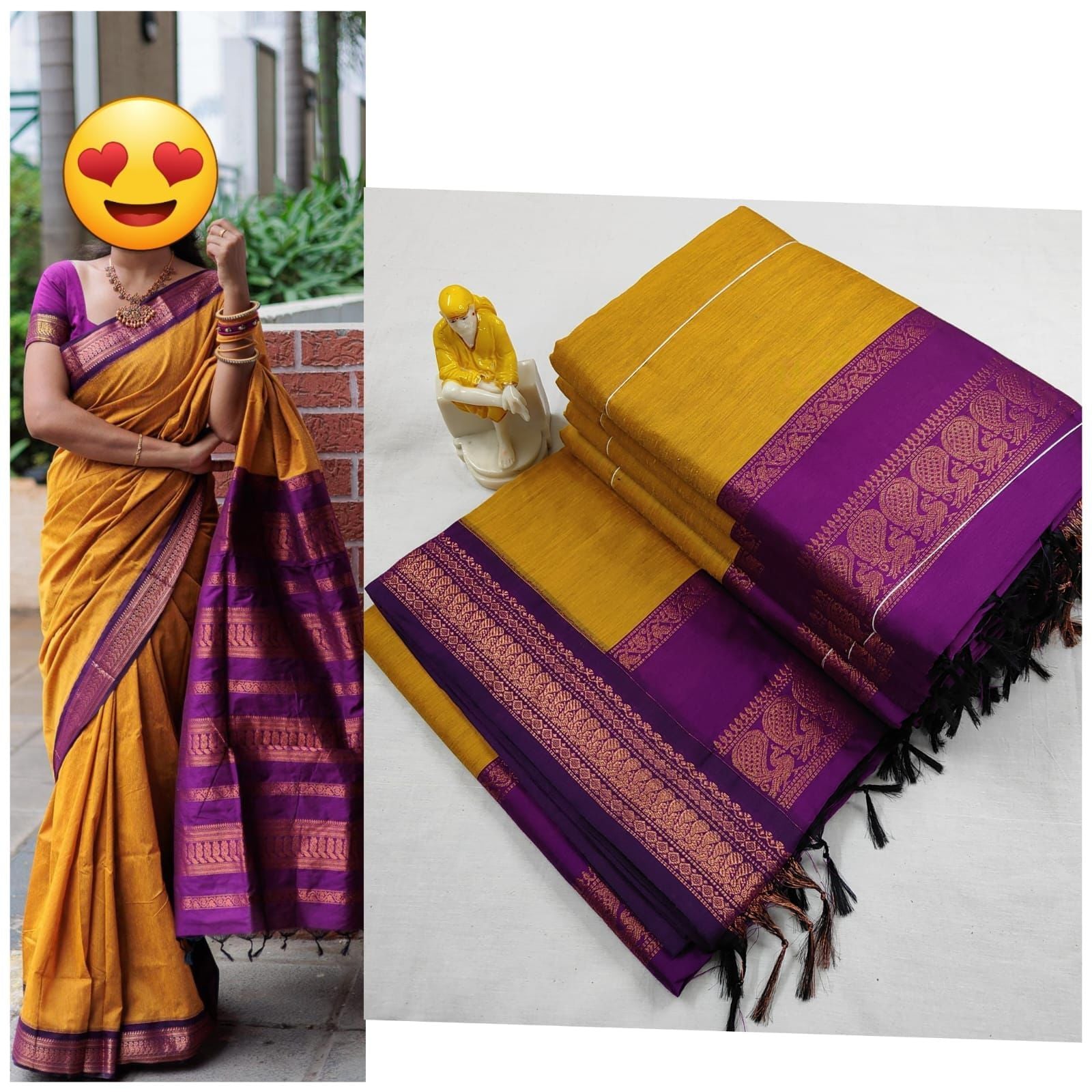 PREMIUM GADWAL/KALYANI COTTON SILK SAREES - GOLDEN YELLOW