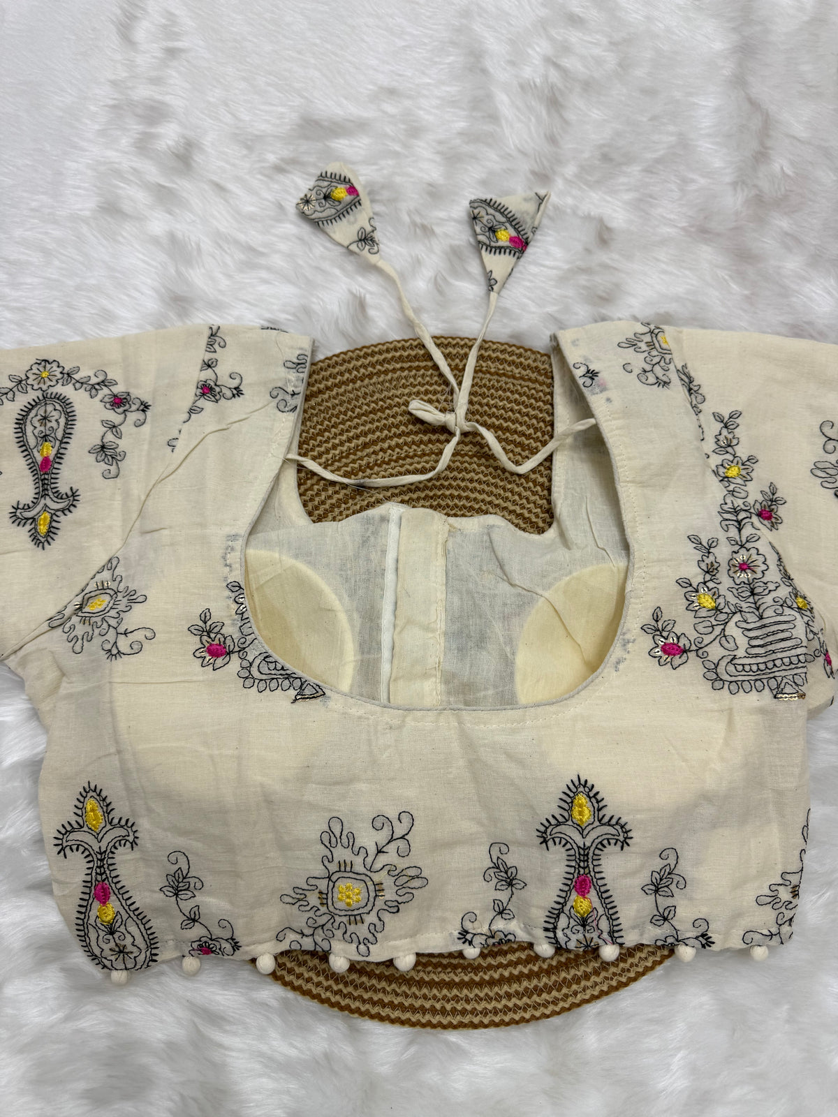 DESIGNER EMBRO-SEQUIN WORK BLOUSE - OFF WHITE