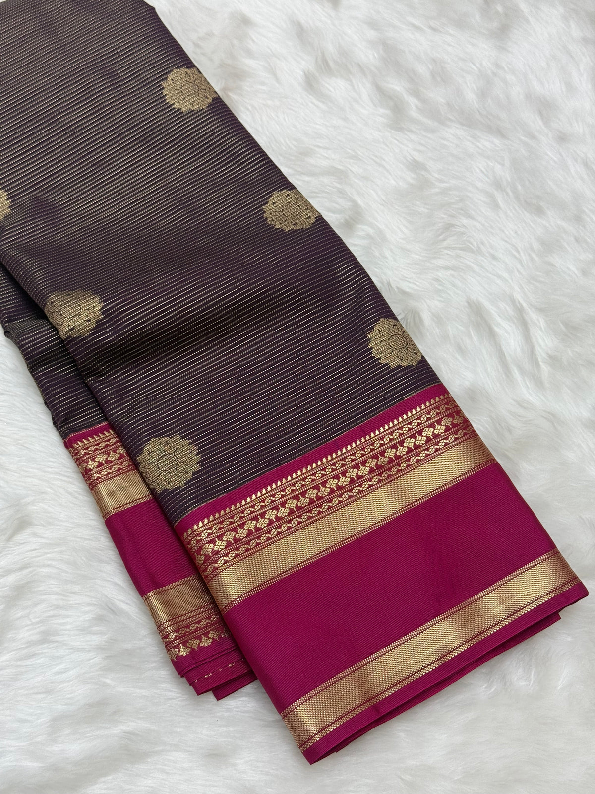 PREMIUM SEMI KANCHI SILK SAREE - EGGPLANT
