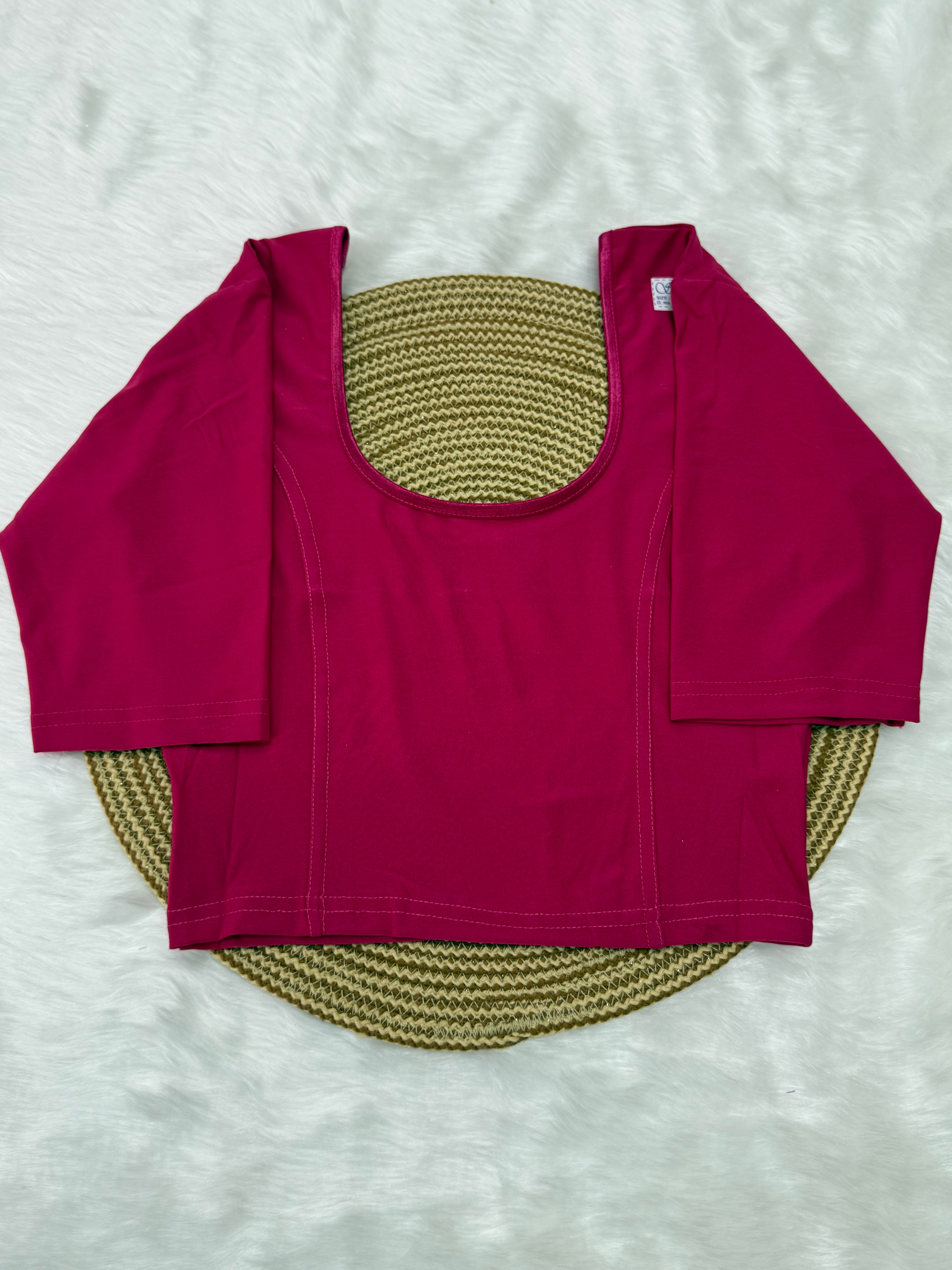 PLAIN ELBOW SLEEVE STRETCHABLE BLOUSE