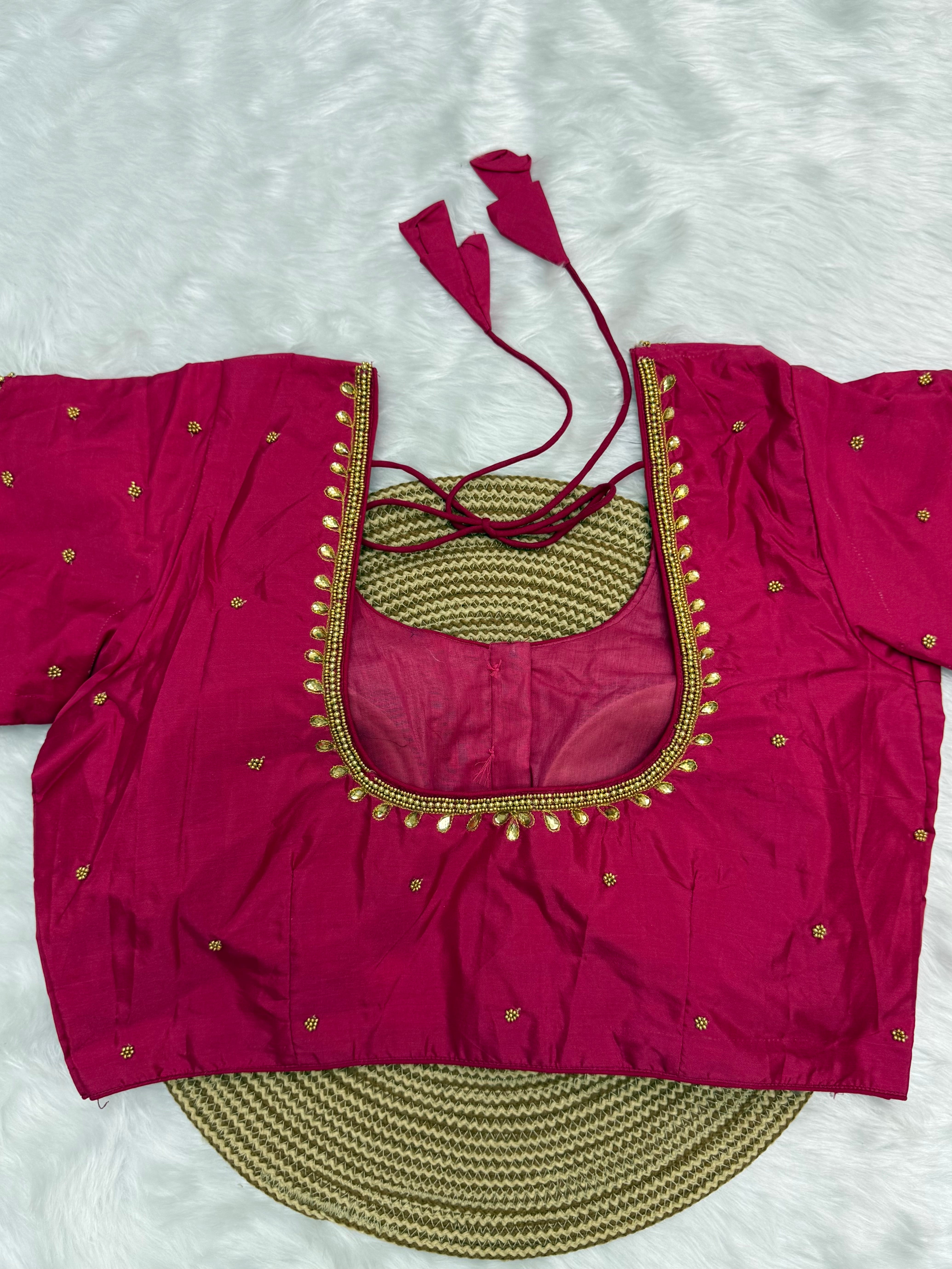 BRIDAL AARI WORK READY TO WEAR SAREE BLOUSE - PINK