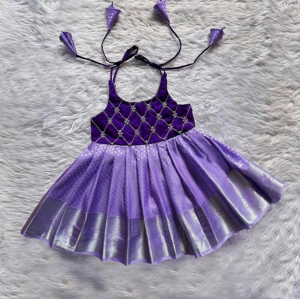 BABY GIRL'S FIT AND FLARE MIDI PATTU PAVADAI FOR KIDS - PURPLE