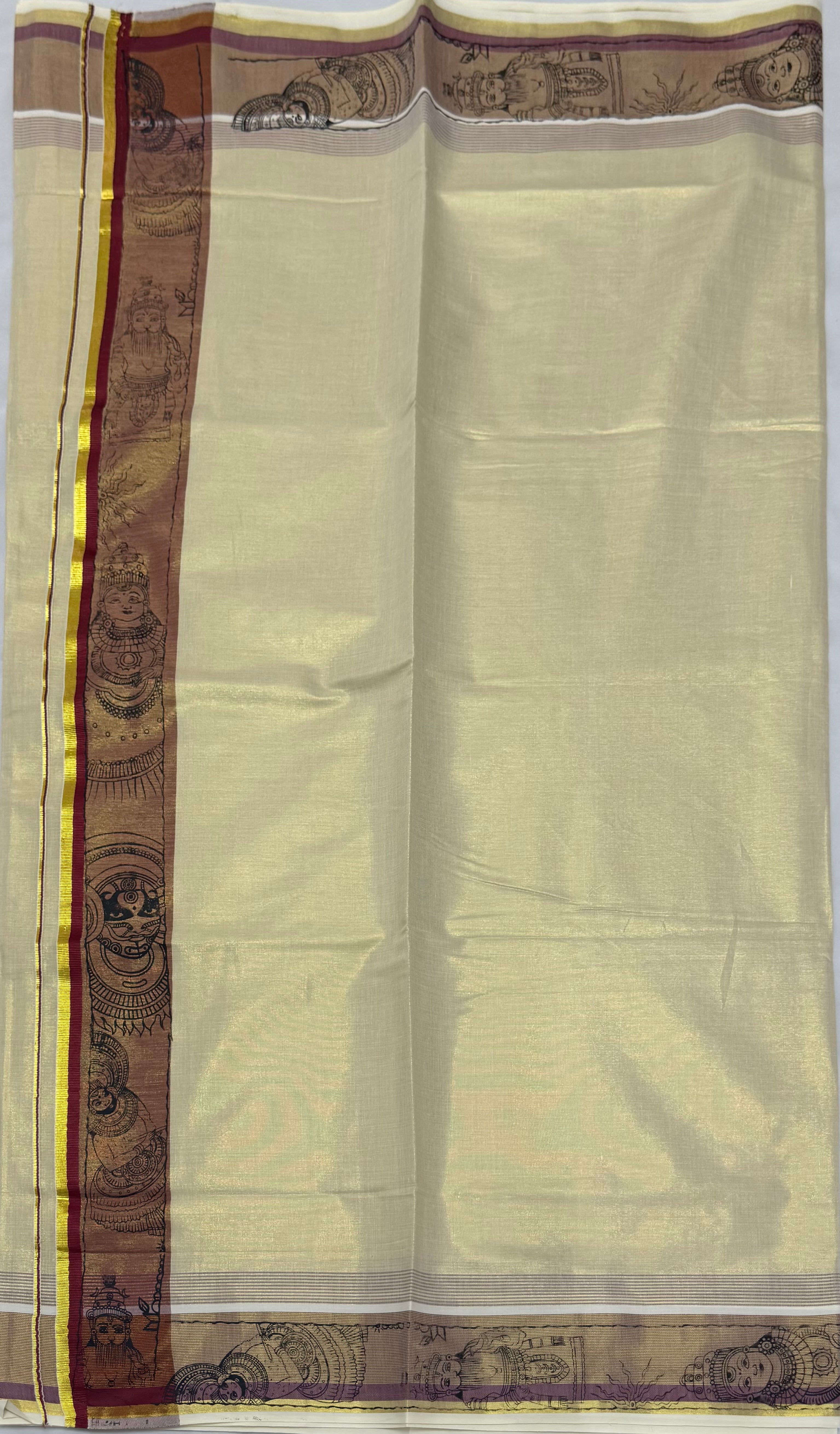 TRADITIONAL ART KASAVU TISSUE KERALA SAREE (GOLD,CREAM,GREEN)