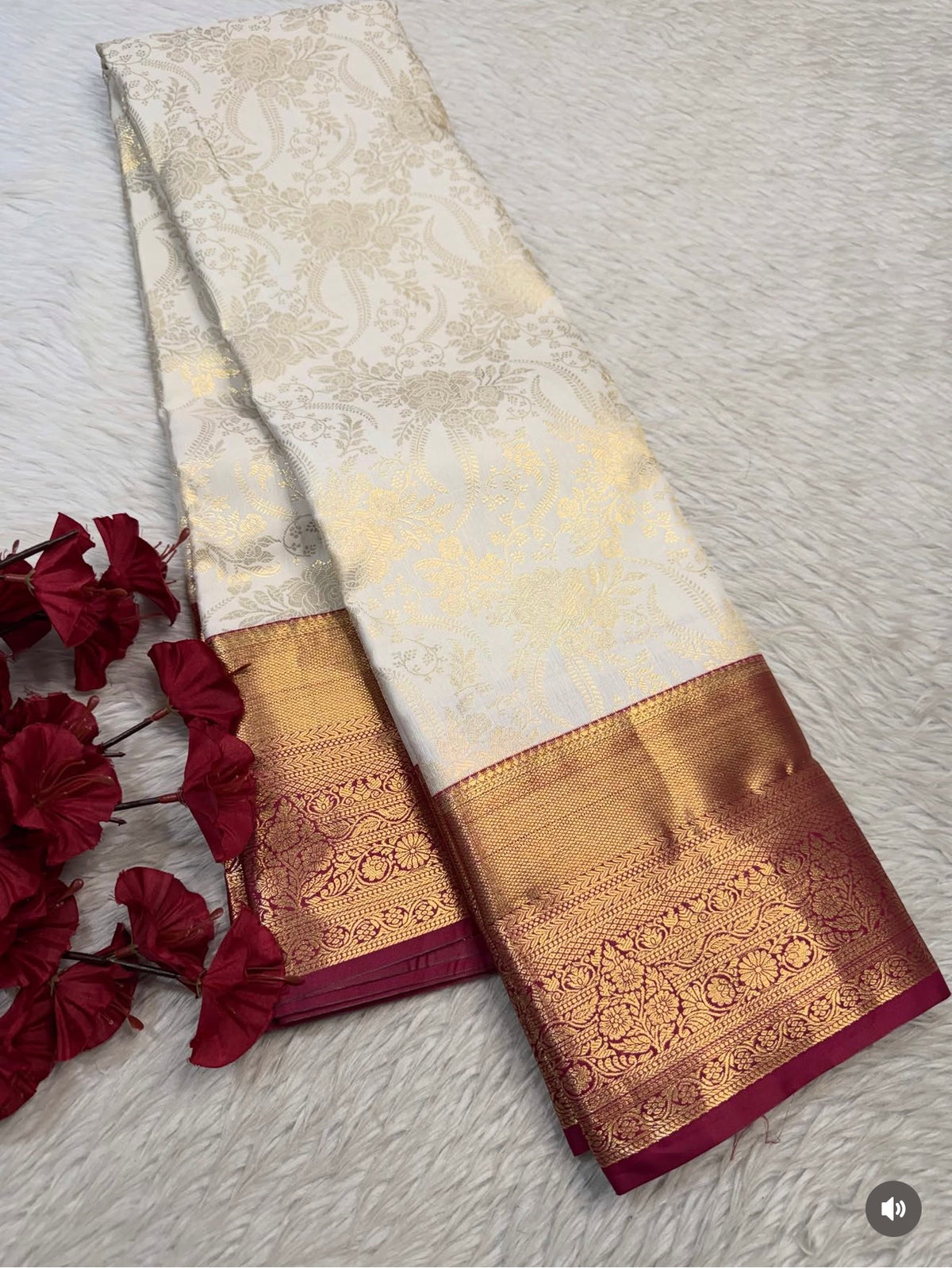 PREMIUM SEMI KANCHI SILK SAREE - CREAM