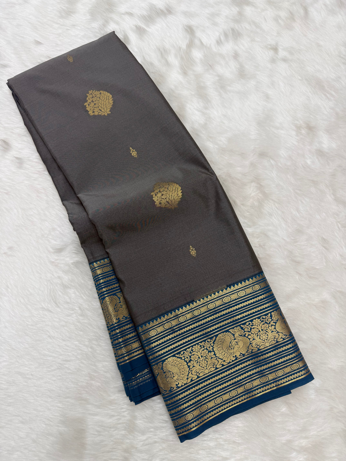 PREMIUM SEMI KANCHI SILK SAREE - DARK GREY