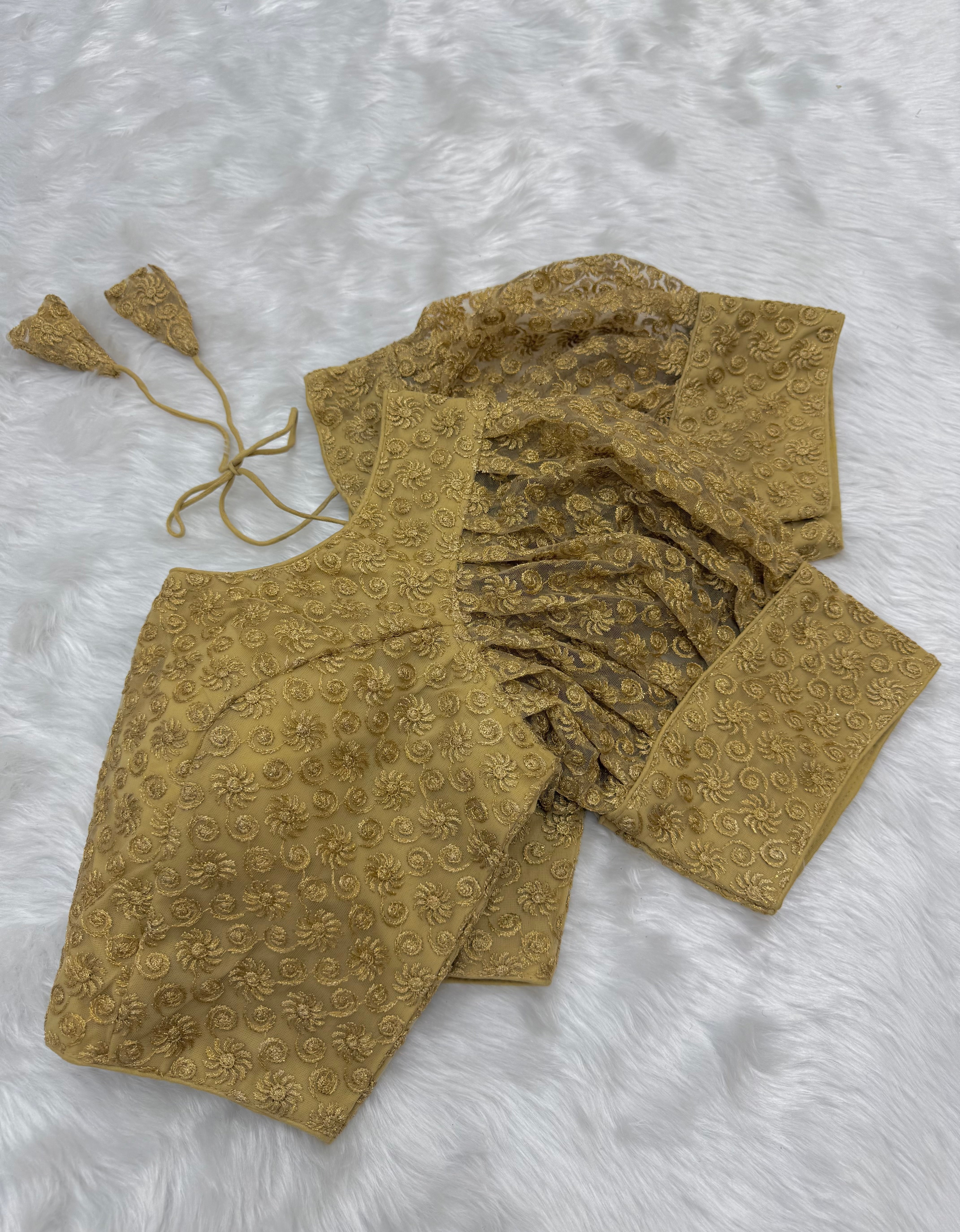 PUFF SLEEVE DESIGNER READYMADE BLOUSE - GOLD