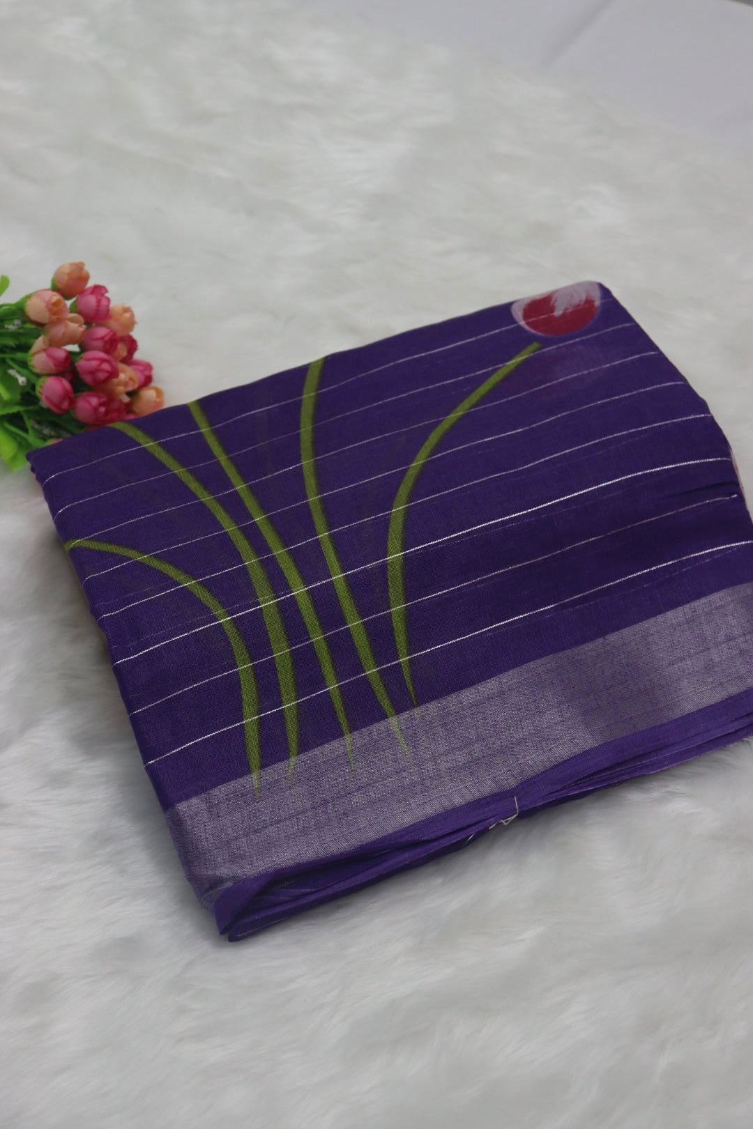 PREMIUM LINEN COTTON SILK SAREE - ROYAL PURPLE